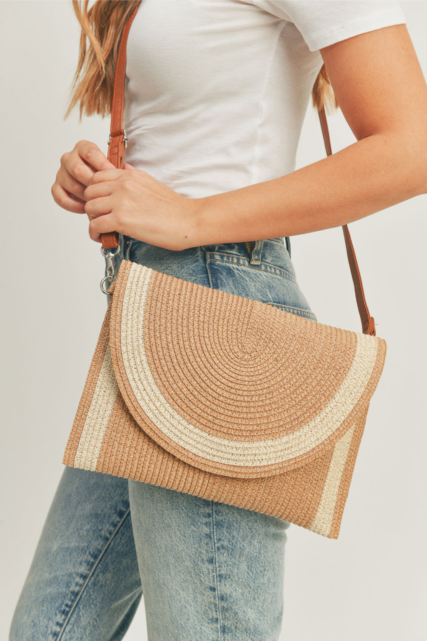 Straw Two Tone Envelope Crossbody & Clutch Bag