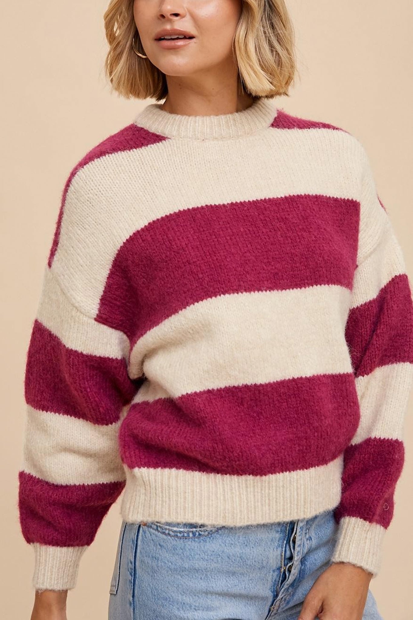 Striped Knit Sweater in Magenta