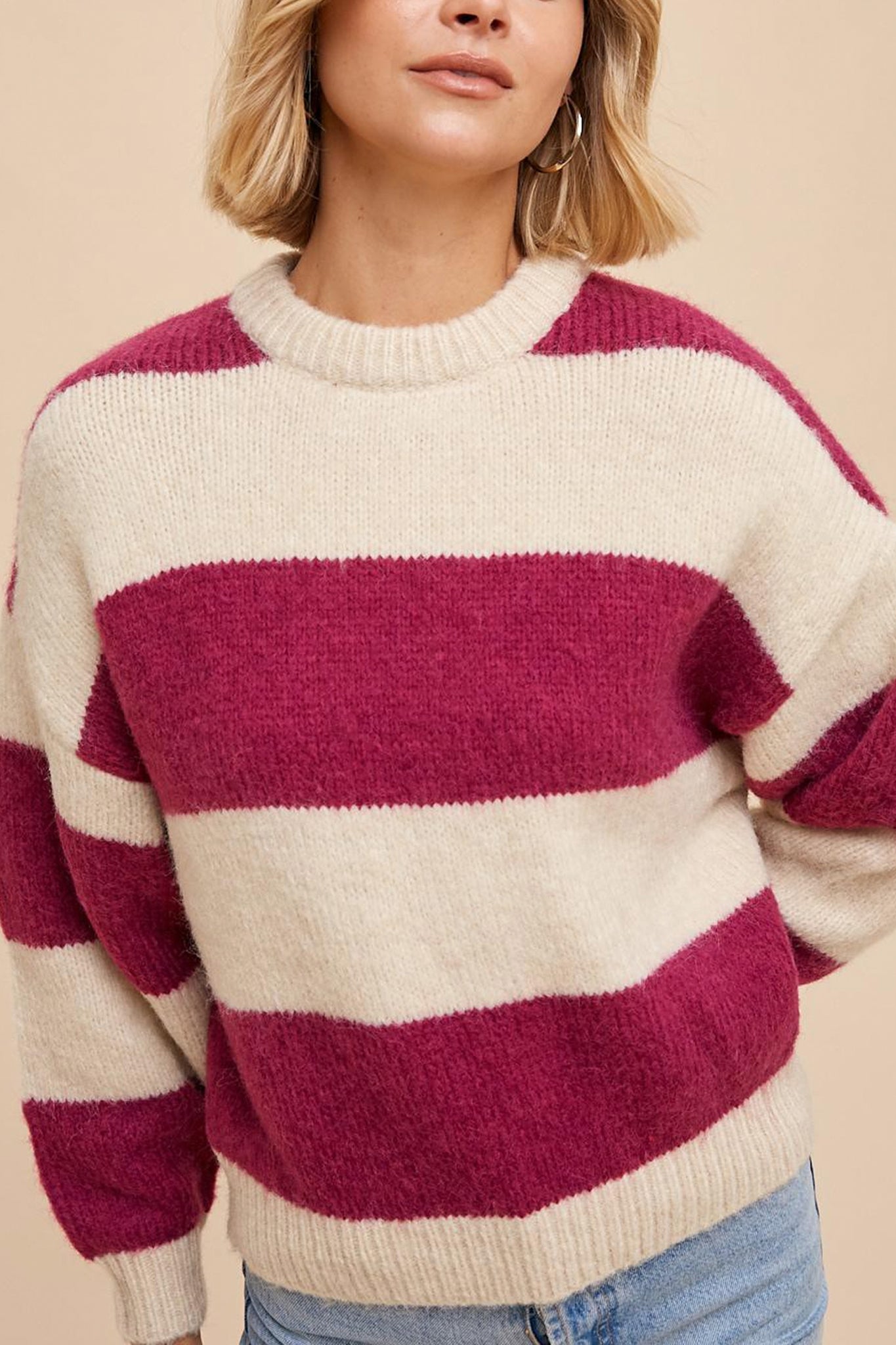 Striped Knit Sweater in Magenta