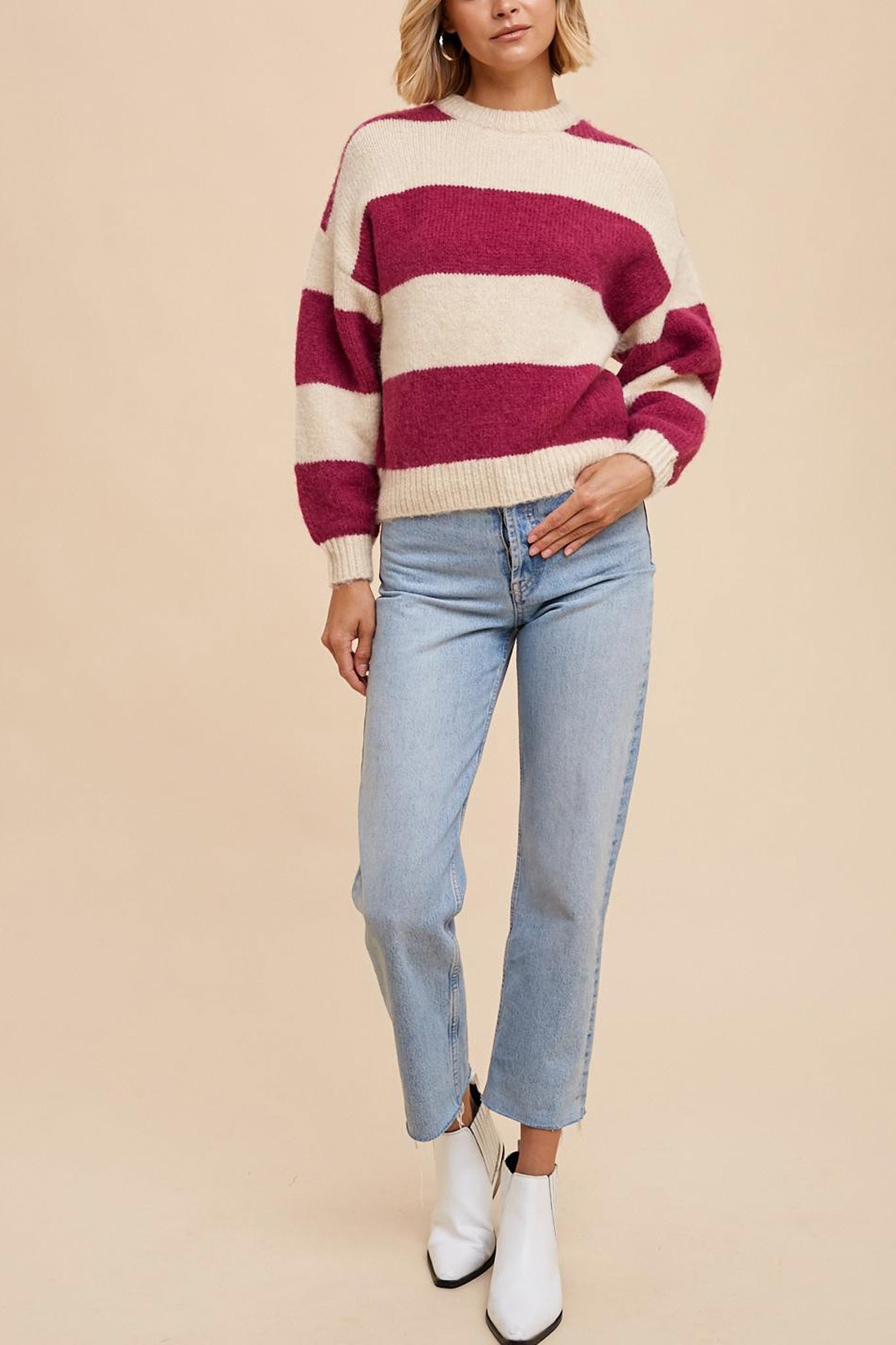 Striped Knit Sweater in Magenta