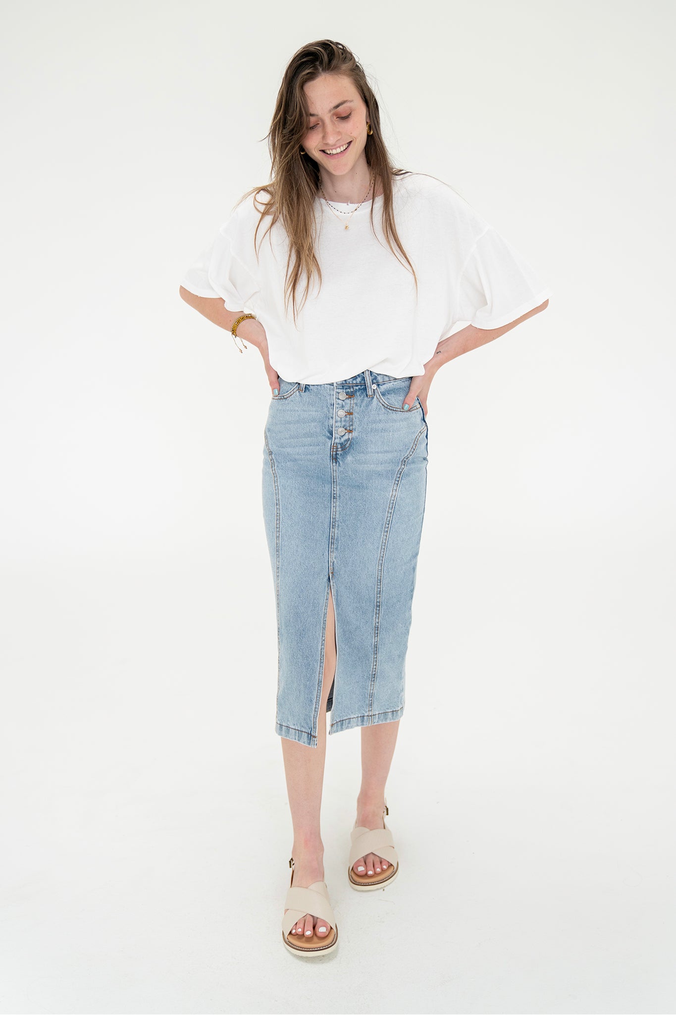 Sundaze Denim Midi Skirt