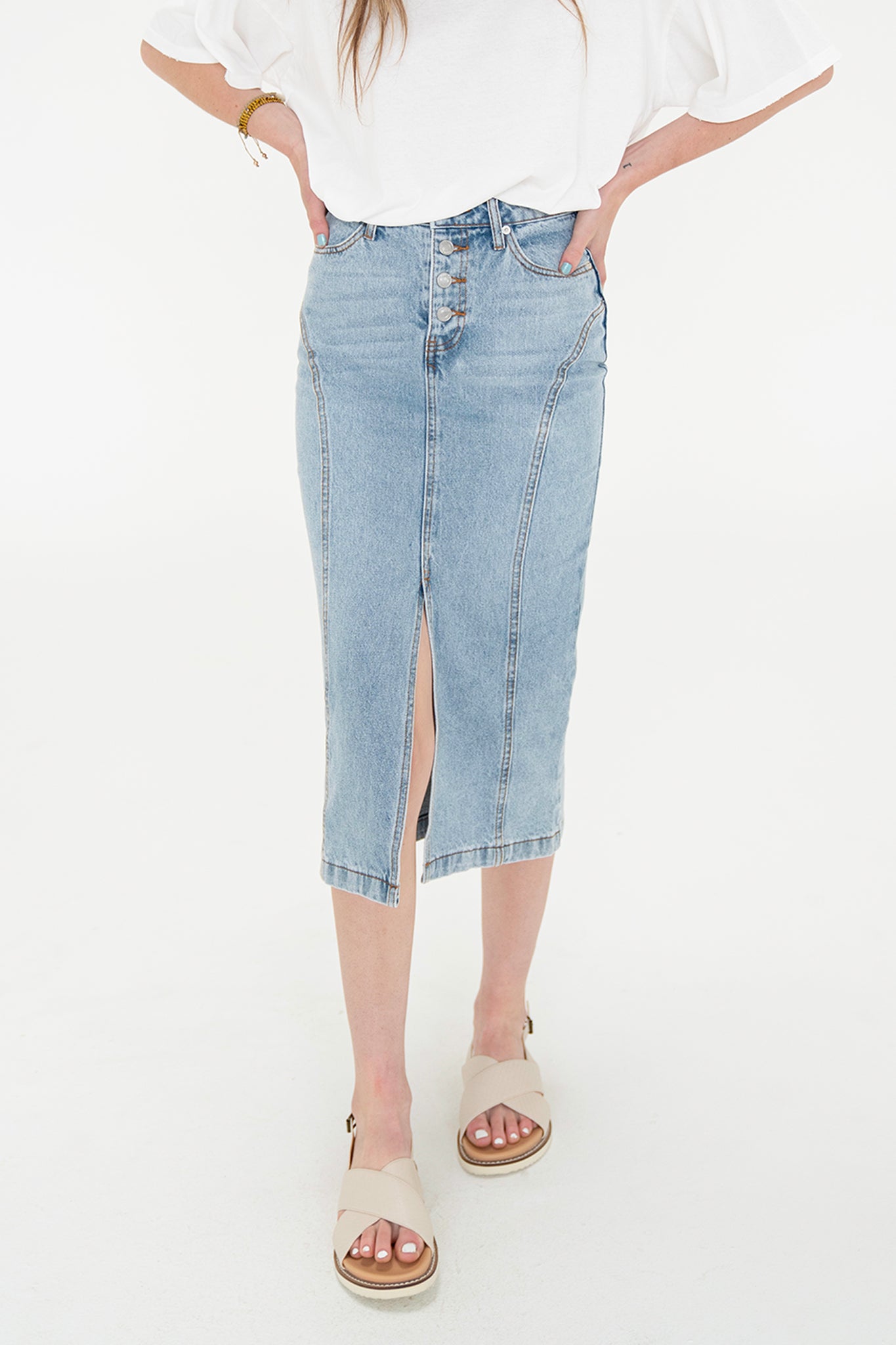 Sundaze Denim Midi Skirt