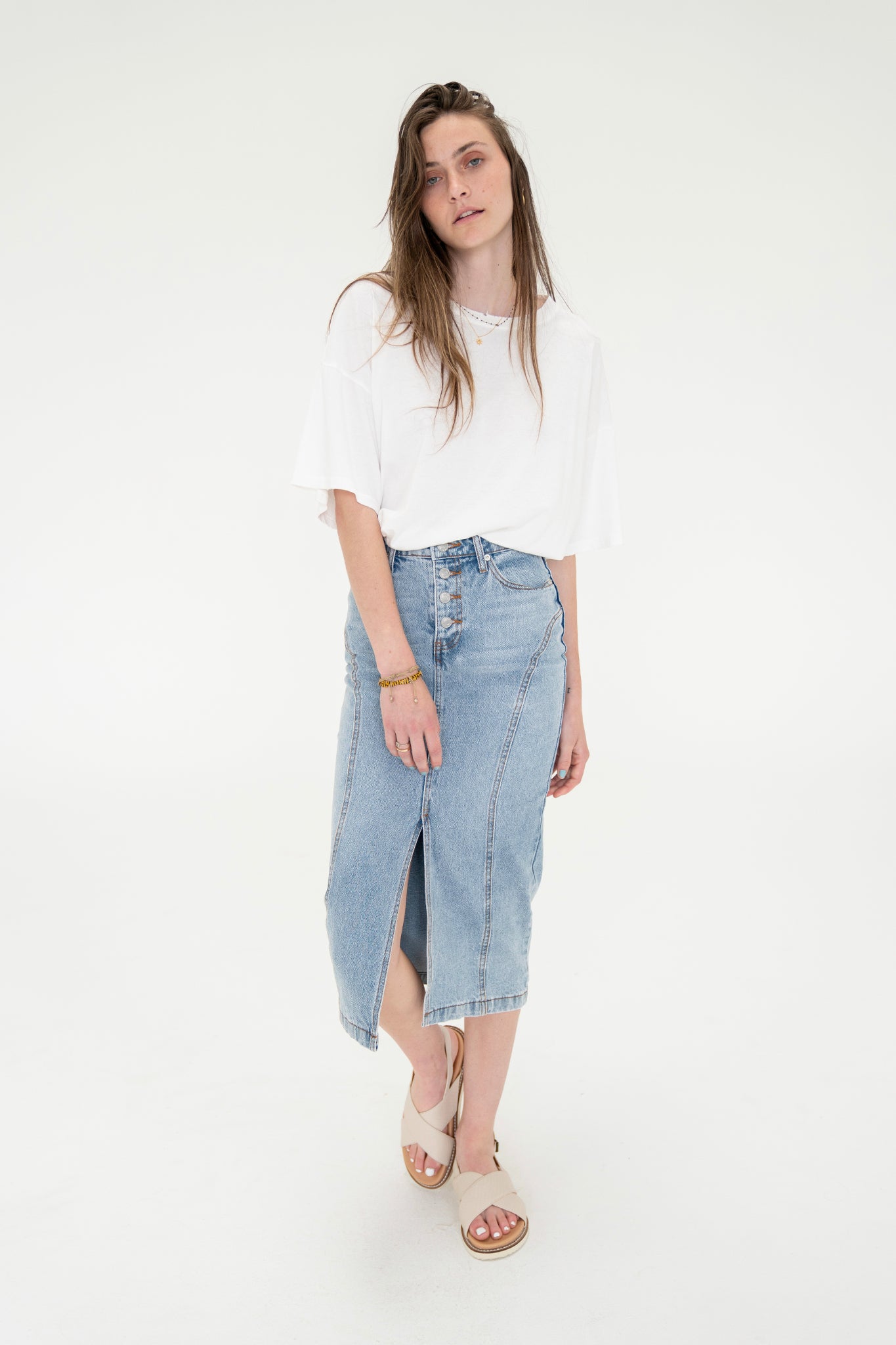 Sundaze Denim Midi Skirt