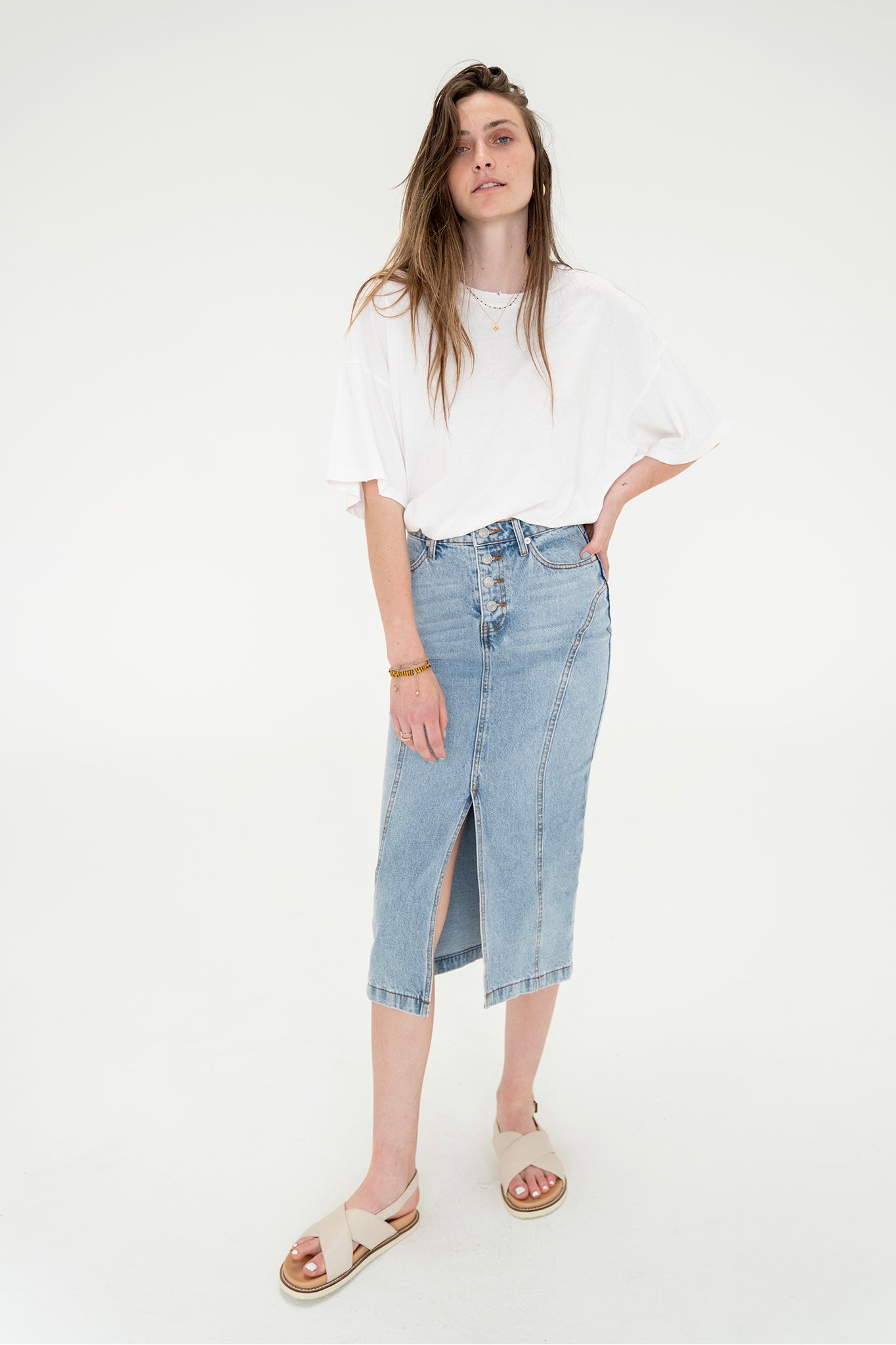 Sundaze Denim Midi Skirt