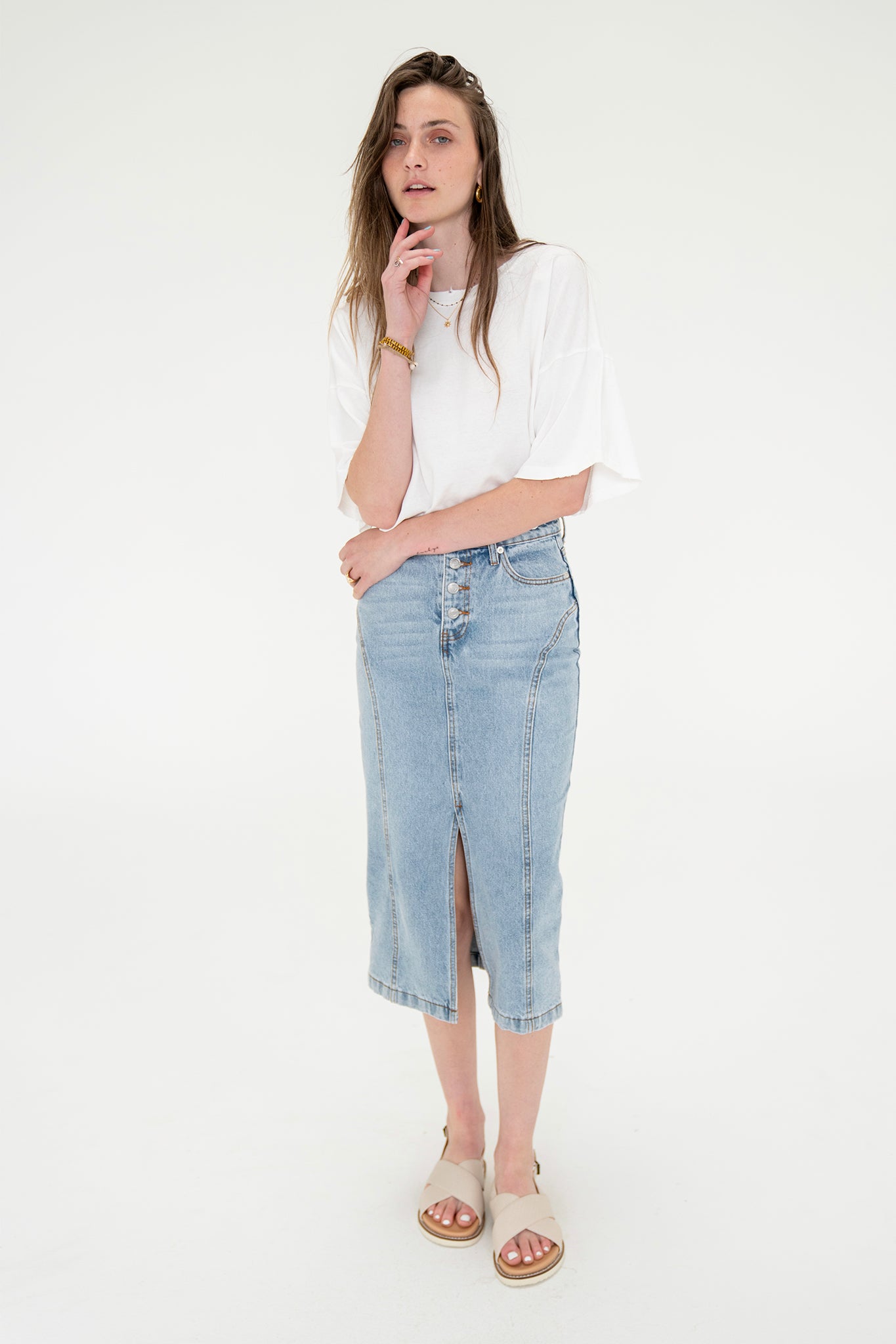 Sundaze Denim Midi Skirt