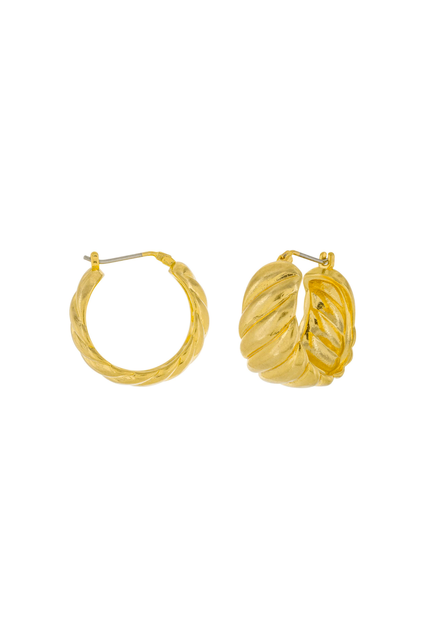 Columbus Twist Hoop Earrings by COLUMBUS featuring a modern twisted design, crafted in a shiny metal finish. Ideal for adding a stylish touch to any outfit.
