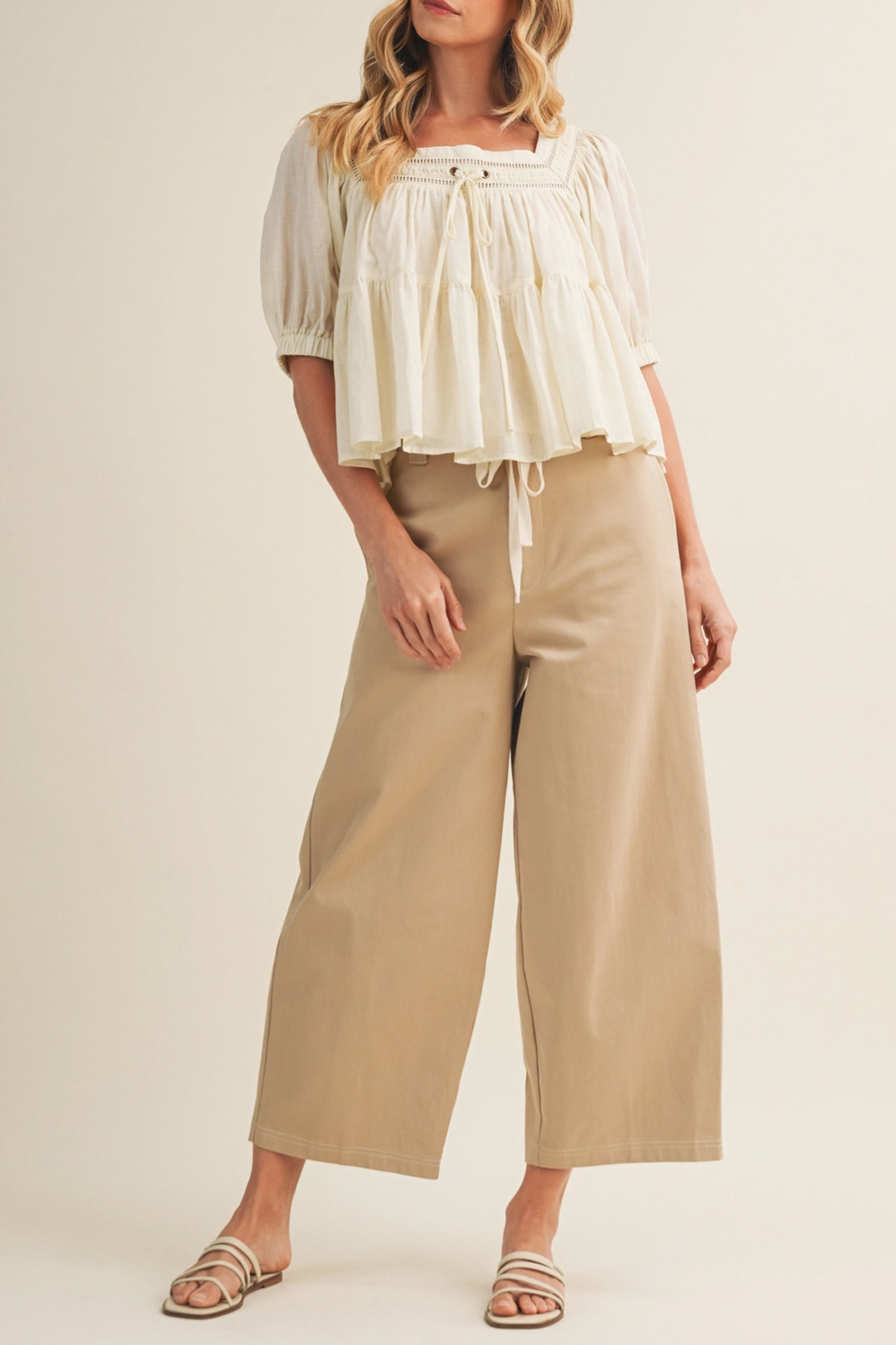 Sunwashed Lace Tiered Blouse