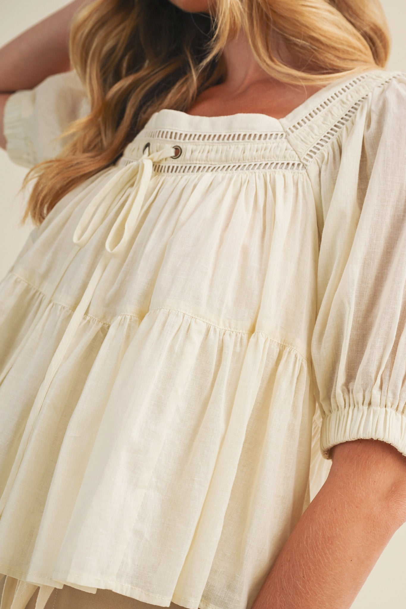 Sunwashed Lace Tiered Blouse