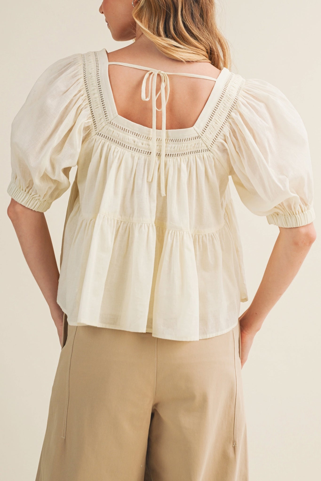Sunwashed Lace Tiered Blouse