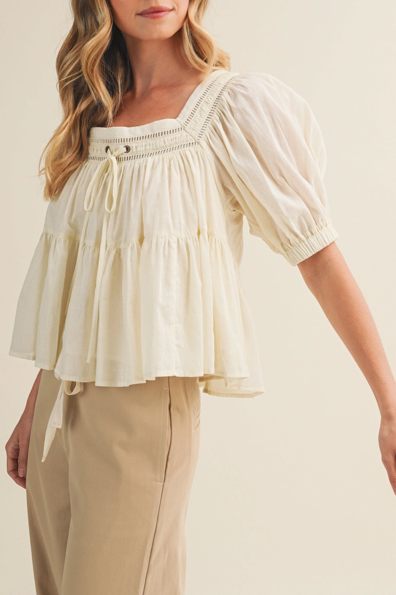 Sunwashed Lace Tiered Blouse