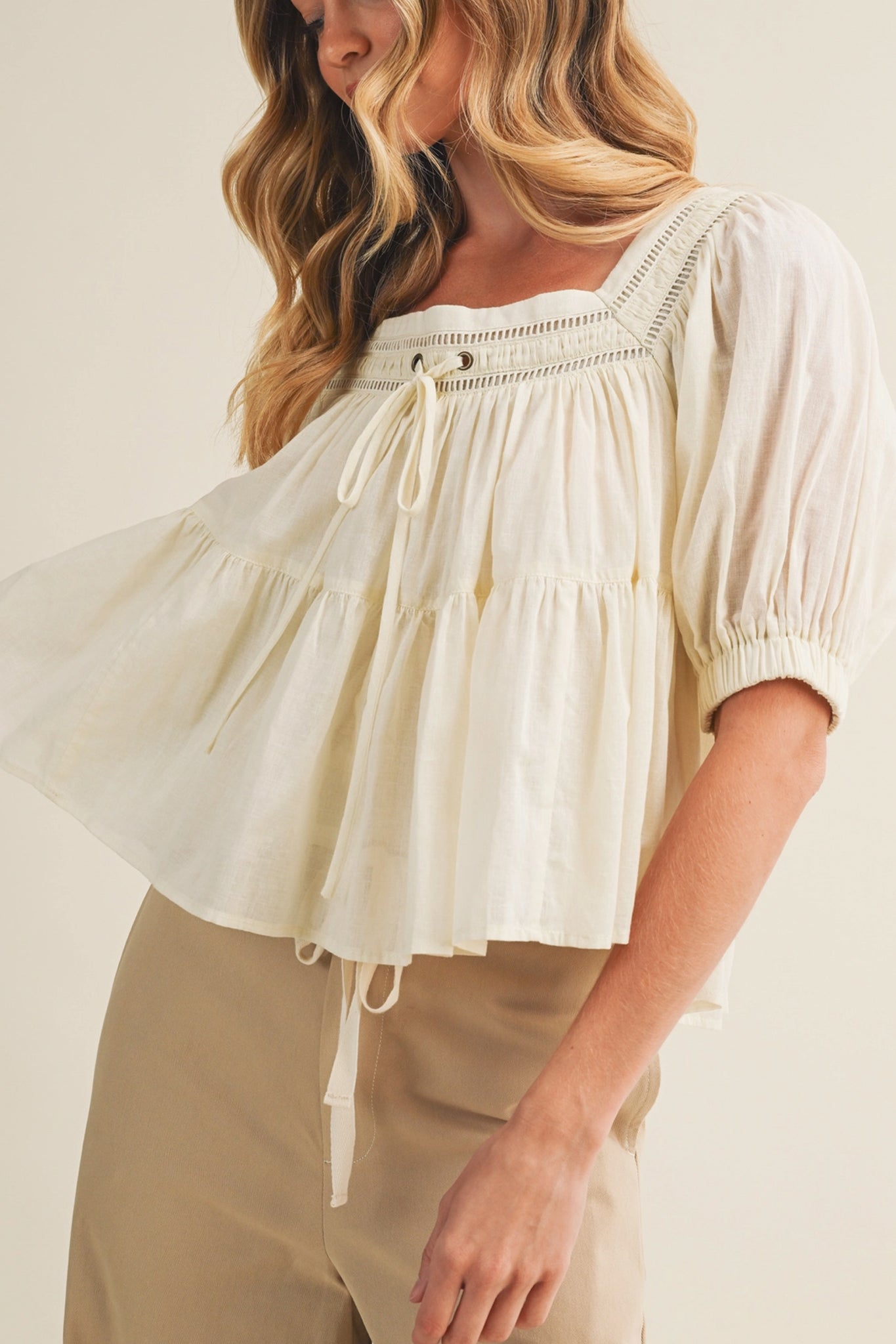 Sunwashed Lace Tiered Blouse
