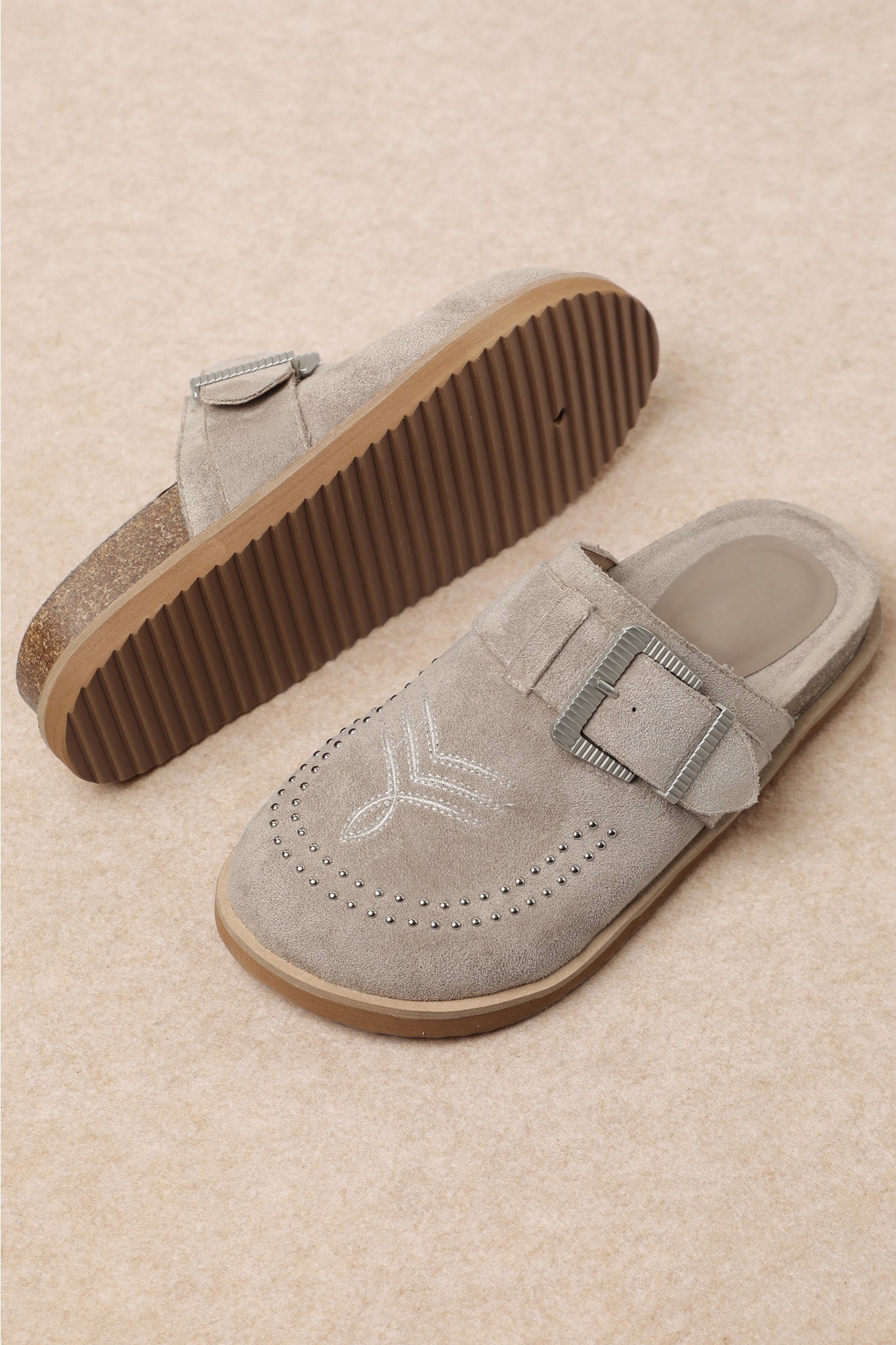 Western Studded Mules in Grey