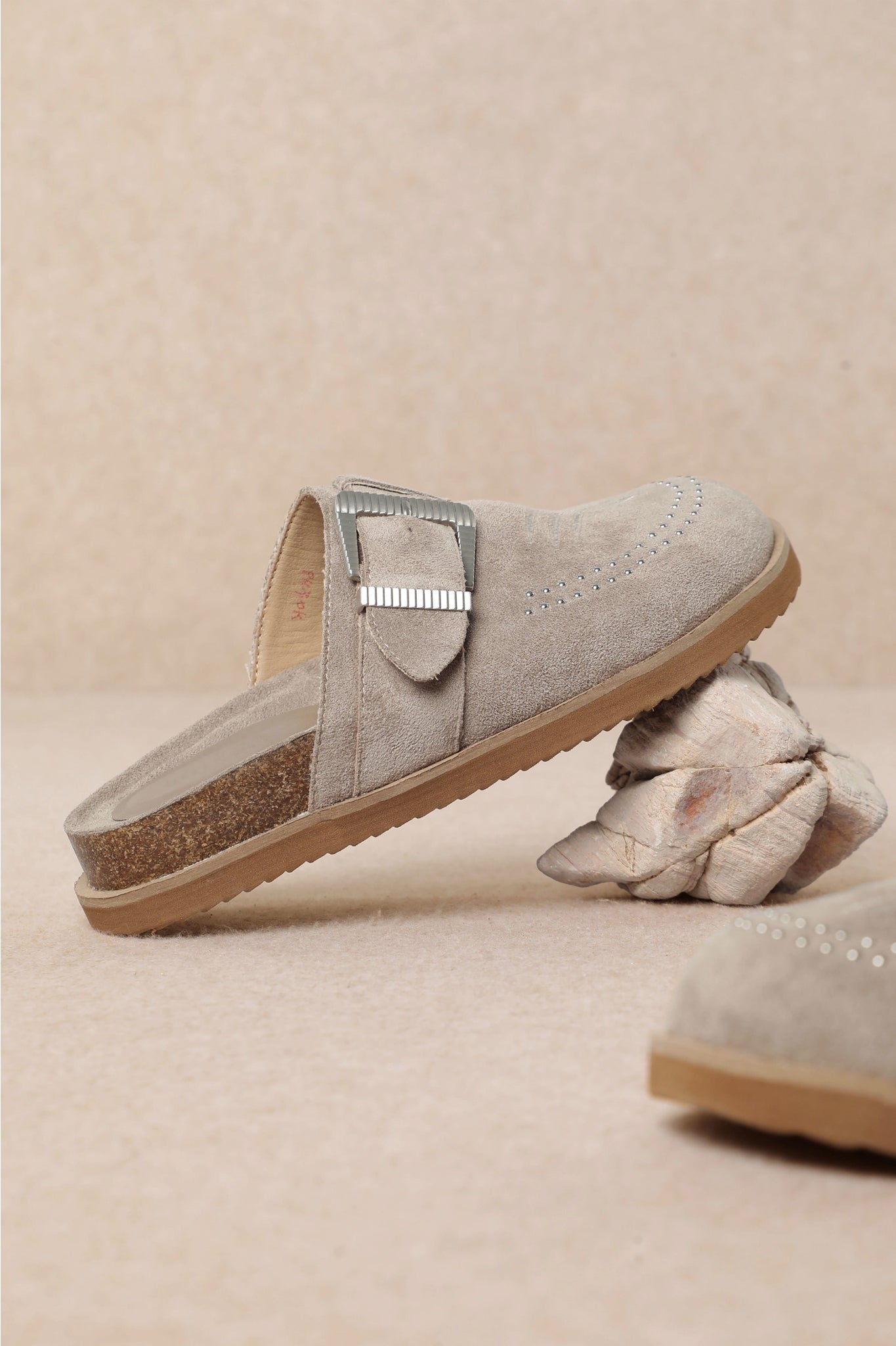 Western Studded Mules in Grey