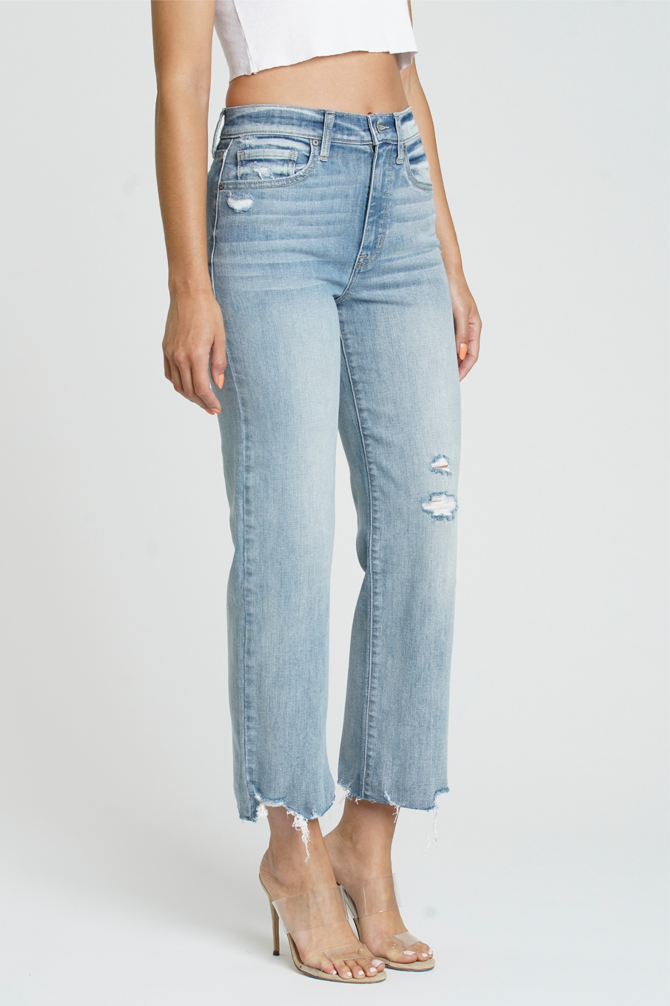 View 2 of Eunina Dawn Wide Leg Jeans in New Moon, a Jeans from Larrea Cove. Detail: .