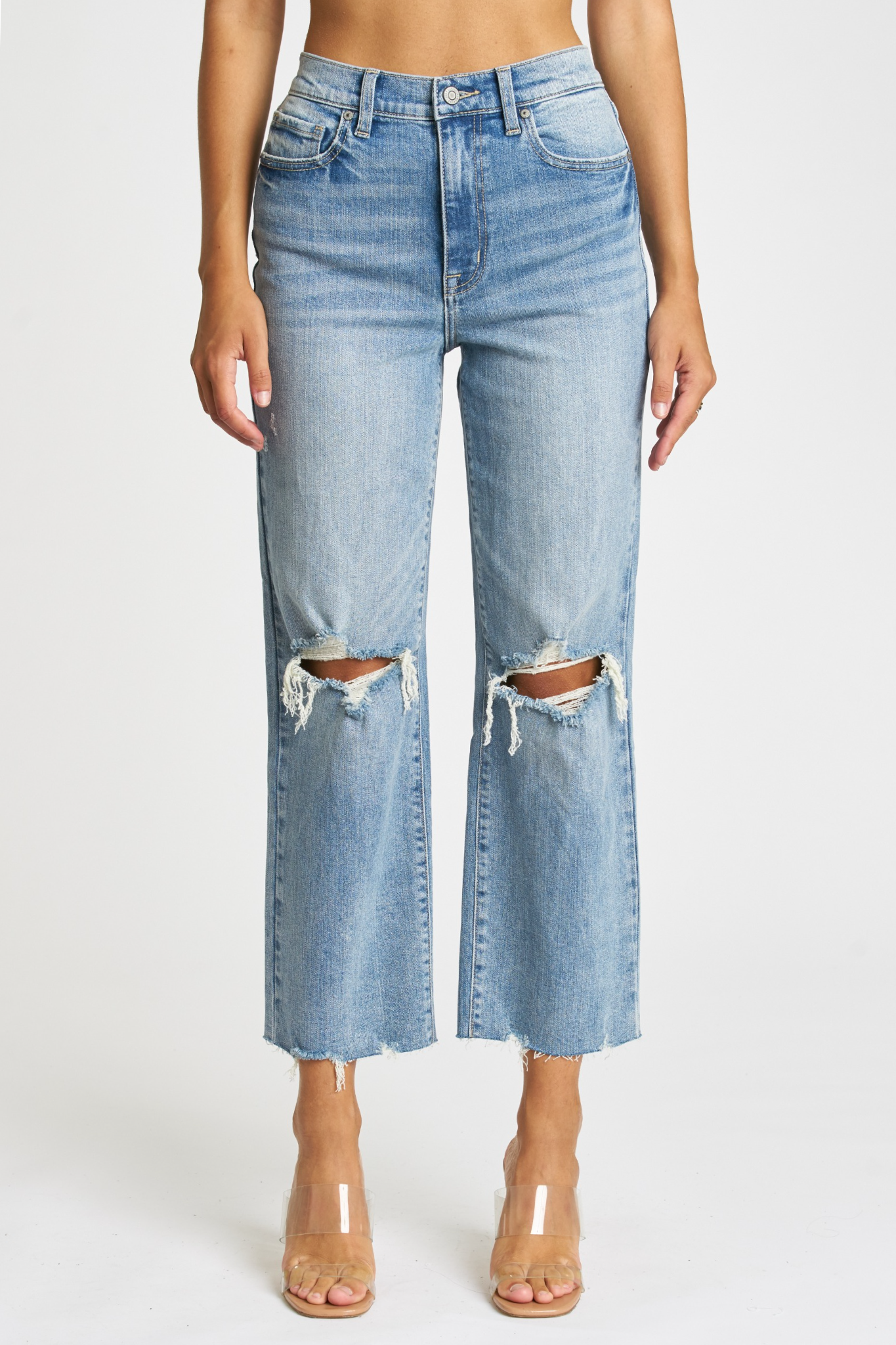 View 1 of Eunina Dawn Wide Leg Jeans in Ocotillo, a Jeans from Larrea Cove. Detail: Dawn high rise wide leg jeans in Ocotillo.