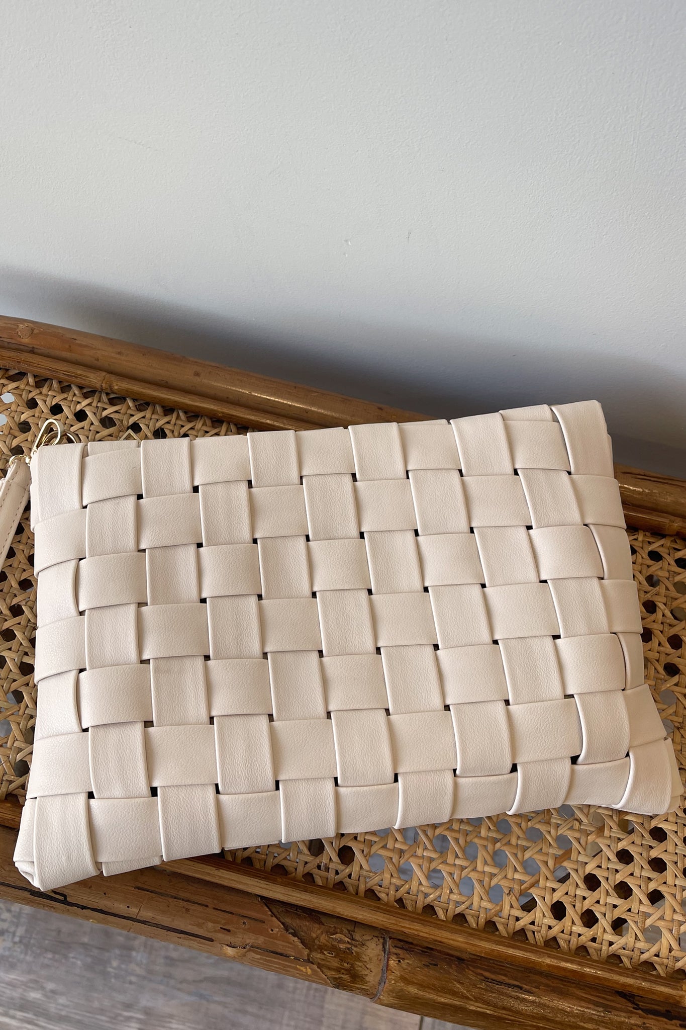 View 3 of Keen Woven Clutch in Ivory, a Bags from Larrea Cove. Detail: .