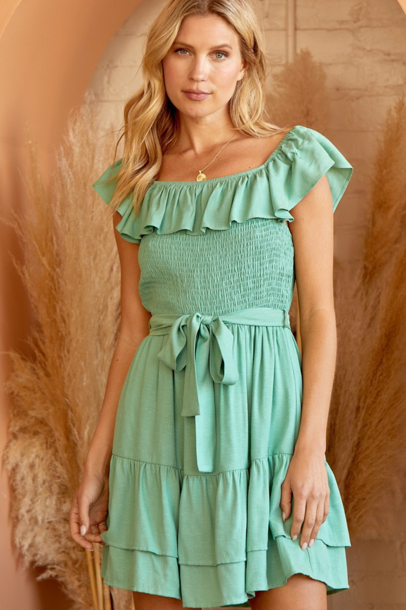 View 5 of Shale Smock Dress, a Dresses from Larrea Cove. Detail: .