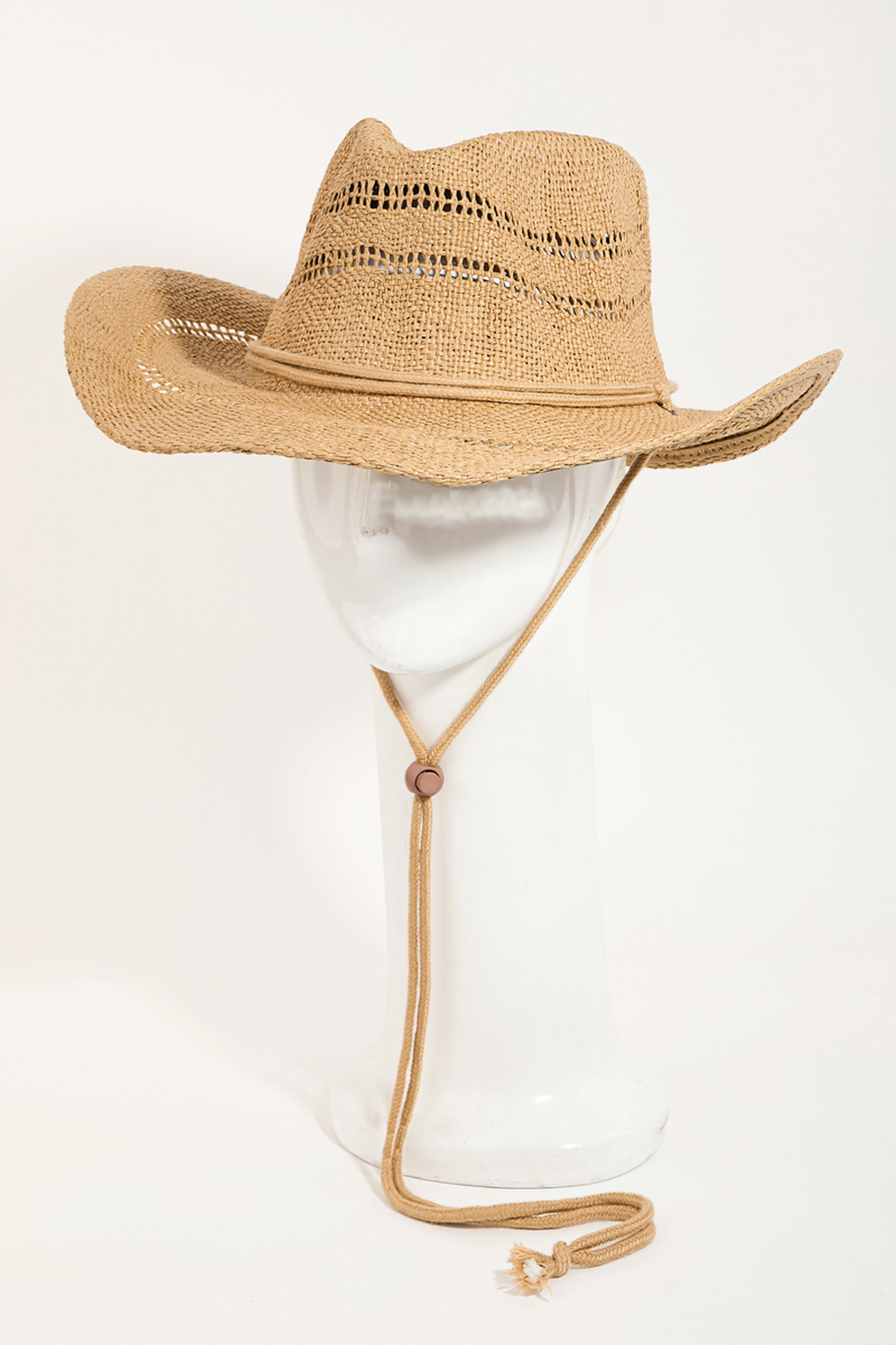 Khaki Raye straw cowboy hat exudes boho coastal charm, perfect for new arrivals in Larrea Cove's accessories collection.