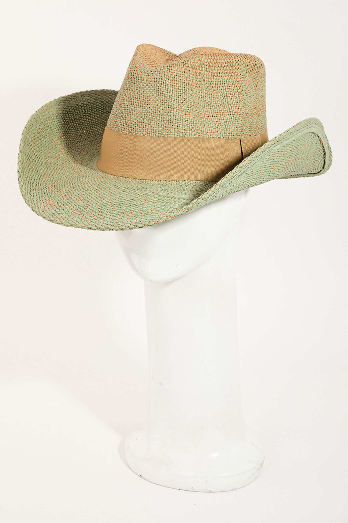 View 1 of Lunan Straw Cowboy Hat in Sage, a Hats from Larrea Cove. Detail: 
<s...