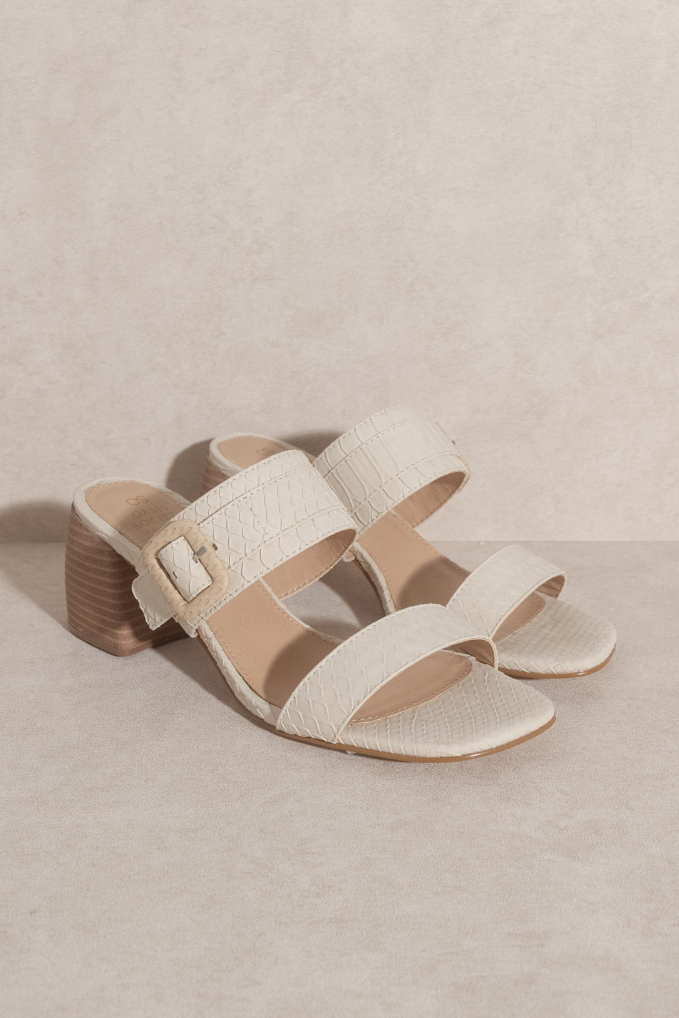 Nicole Buckle Block Heel in Off White