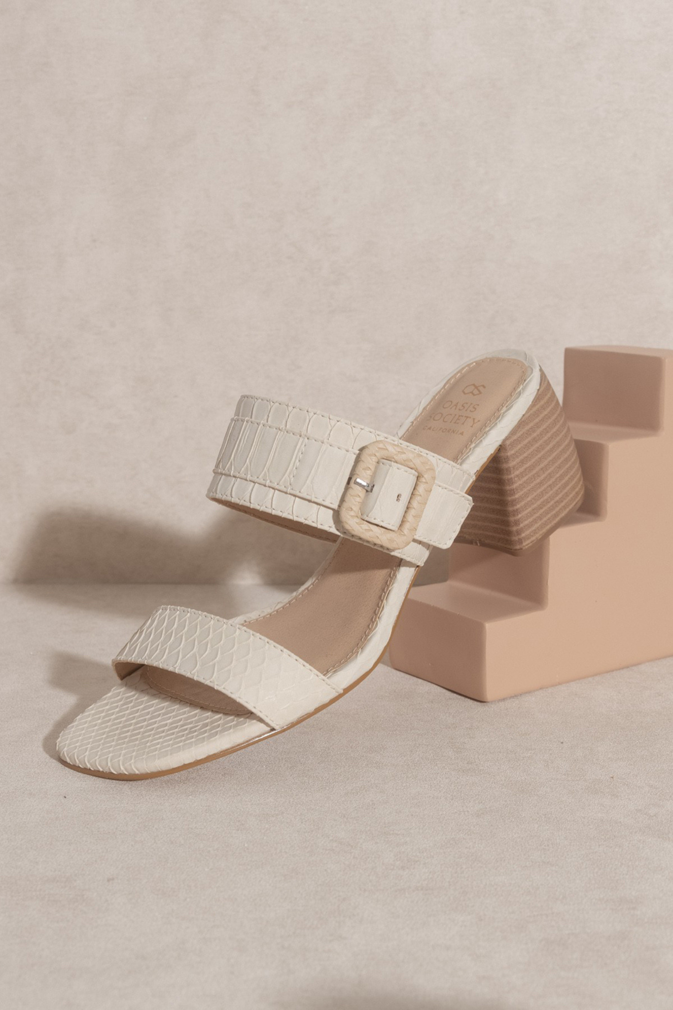 View 4 of Nicole Buckle Block Heel in Off White, a Shoes from Larrea Cove. Detail: .