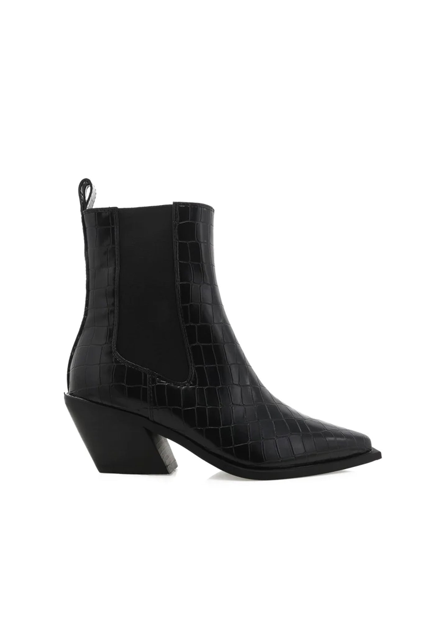 Billini Ukaya Bootie in a stylish monochrome design, featured alongside sunglasses. The bootie is a new product from October 2022 and is part of a sale in the shoes category.