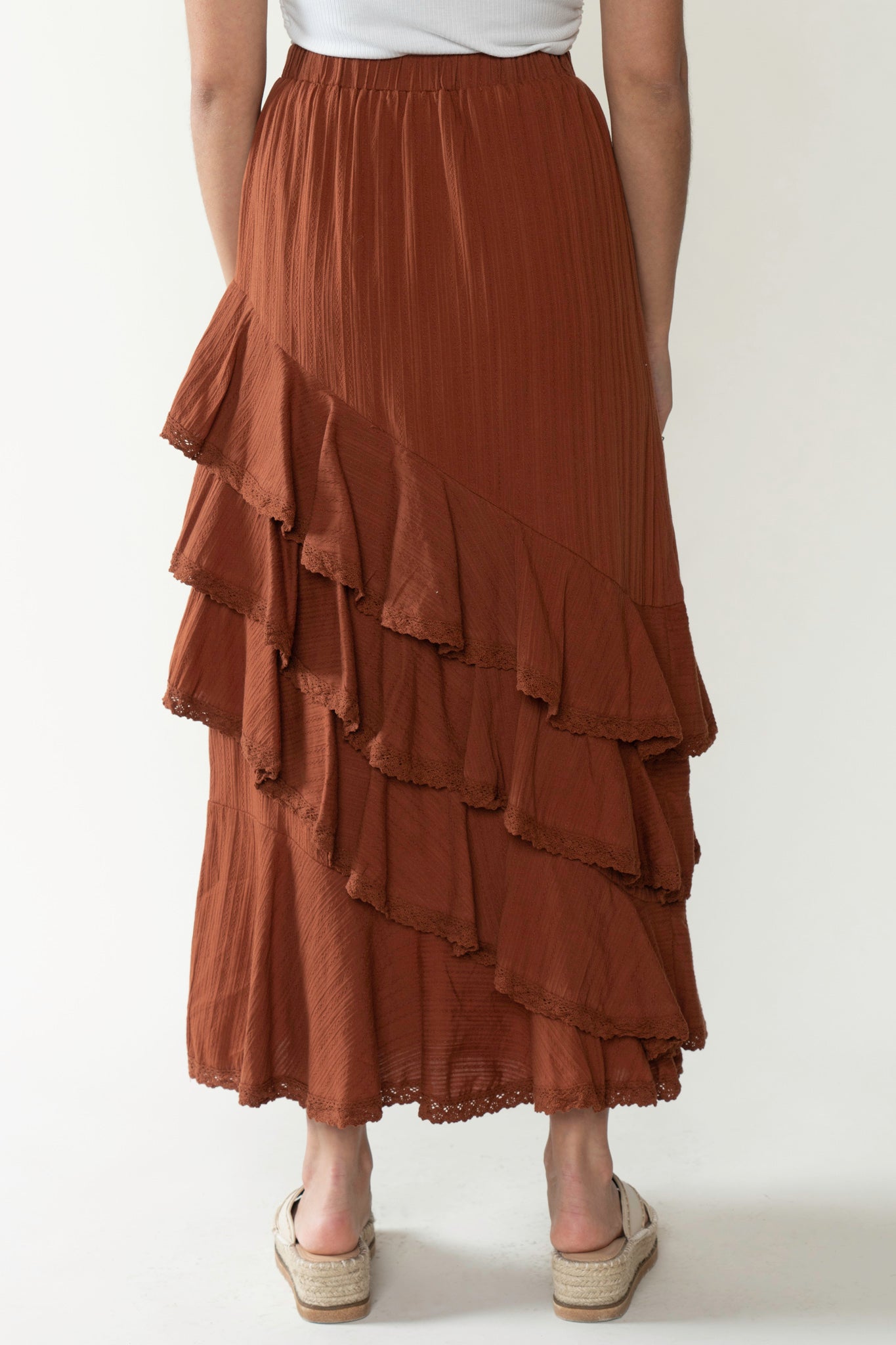 View 3 of Aviv Tiered Maxi Skirt, a Skirts from Larrea Cove. Detail: .