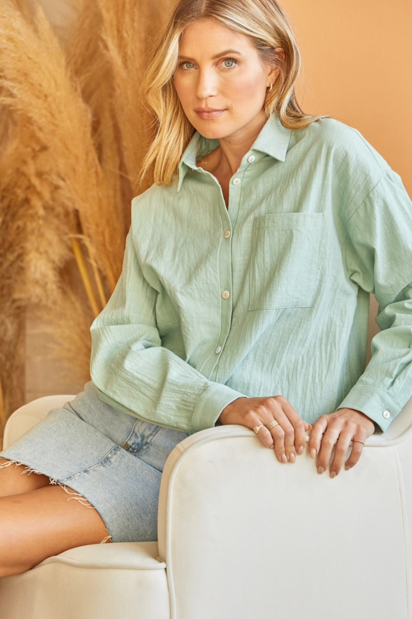 View 4 of Laurel Button Down Shirt, a Tops from Larrea Cove. Detail: .