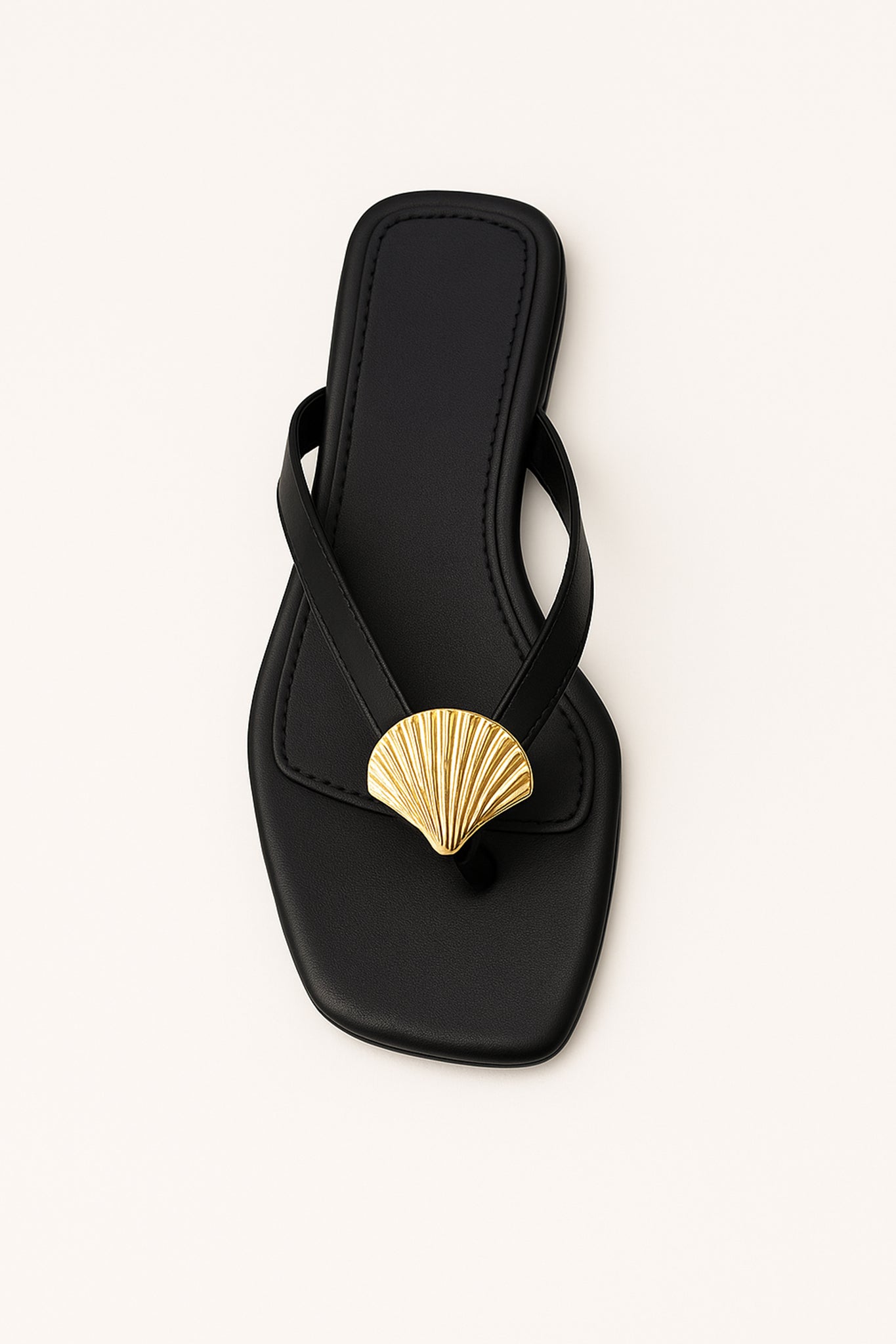 Shell Flat Sandals in Black