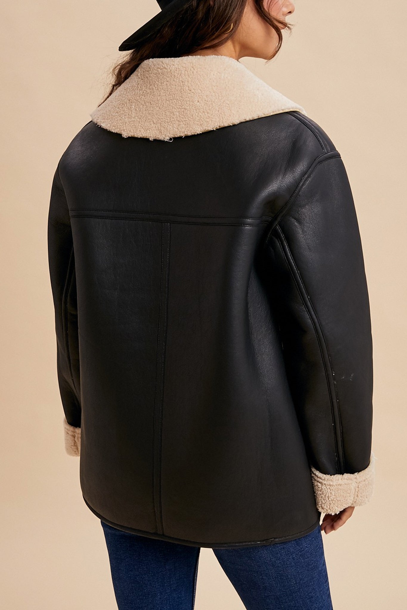 Vegan Faux Leather Shearling Coat