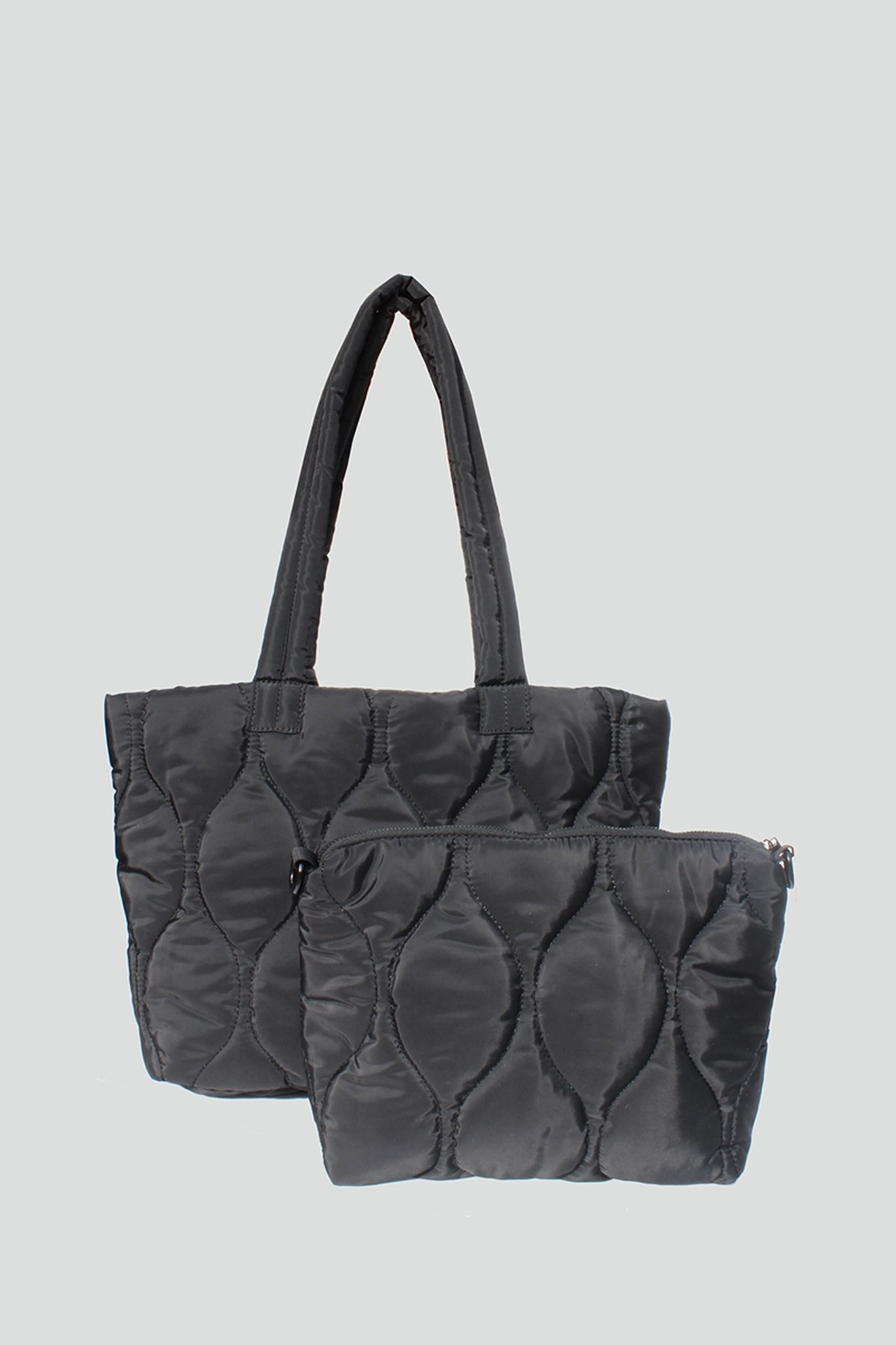 2-in-1 Quilted Hourglass Tote in Black