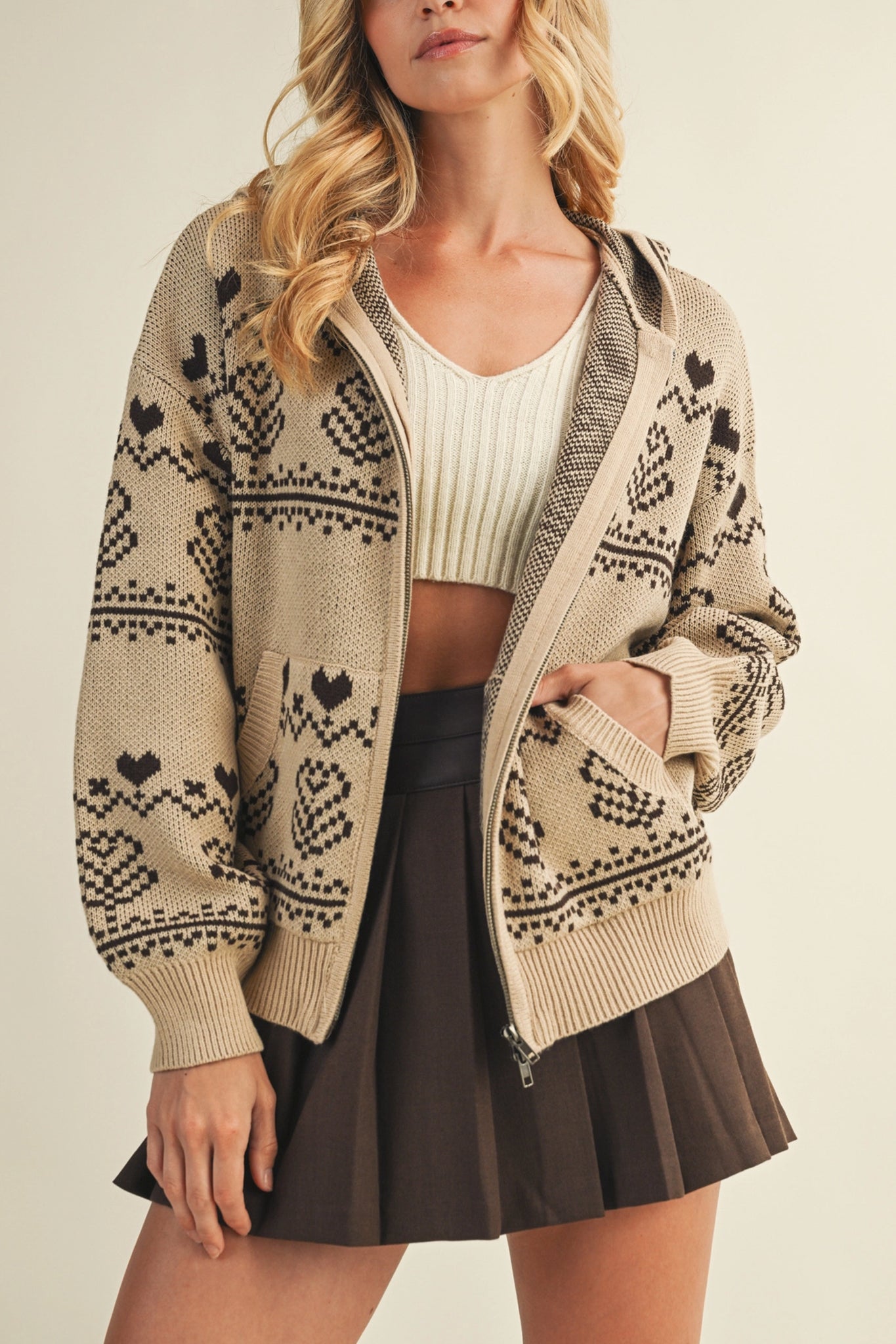 Fair Isle Knit Zip Hoodie