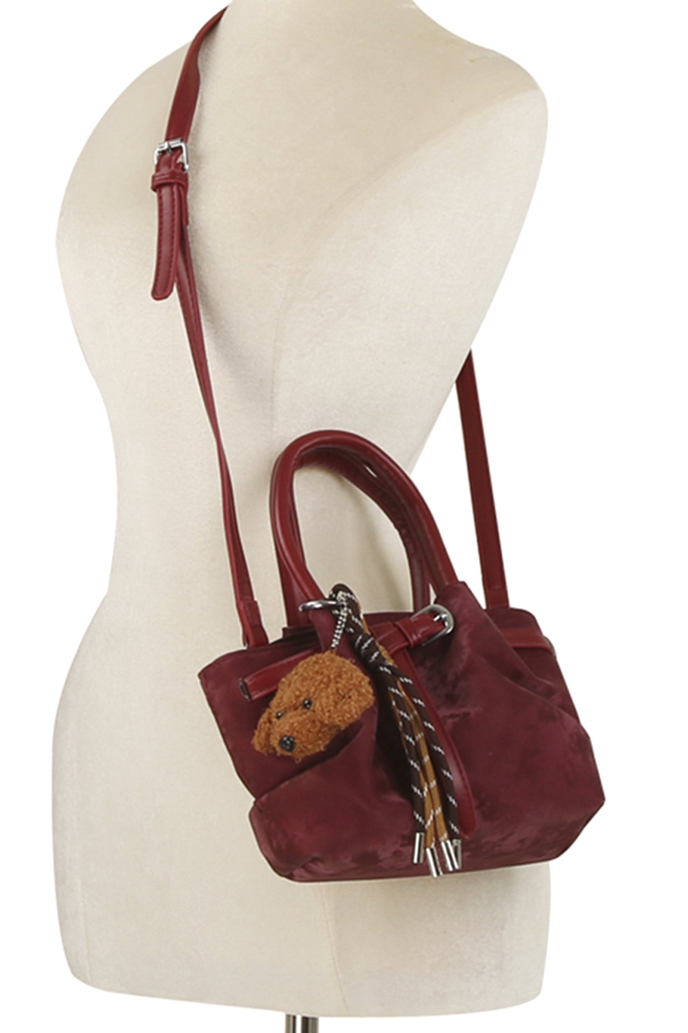 Satchel with Bag Charms in Burgundy