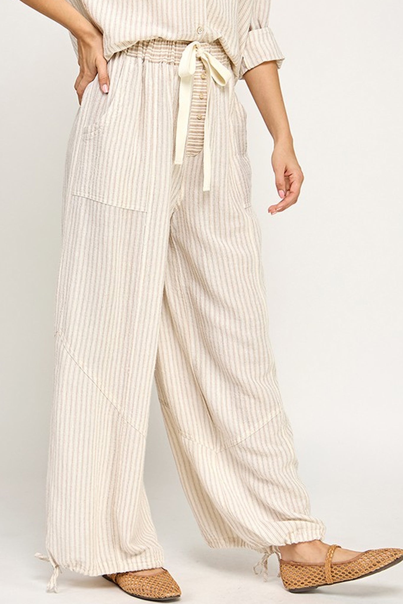 Soft Washed Stripe Wide Leg Pants