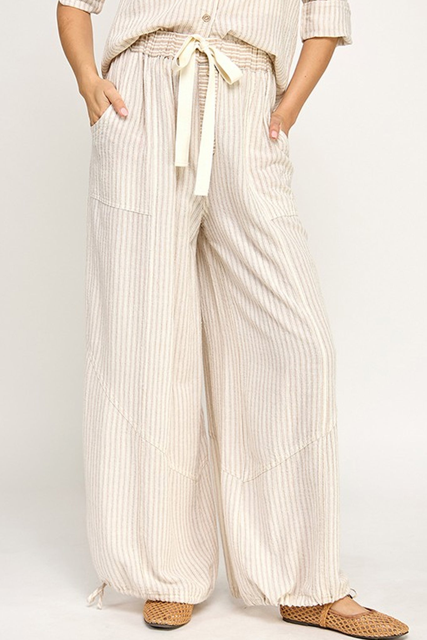 Soft Washed Stripe Wide Leg Pants