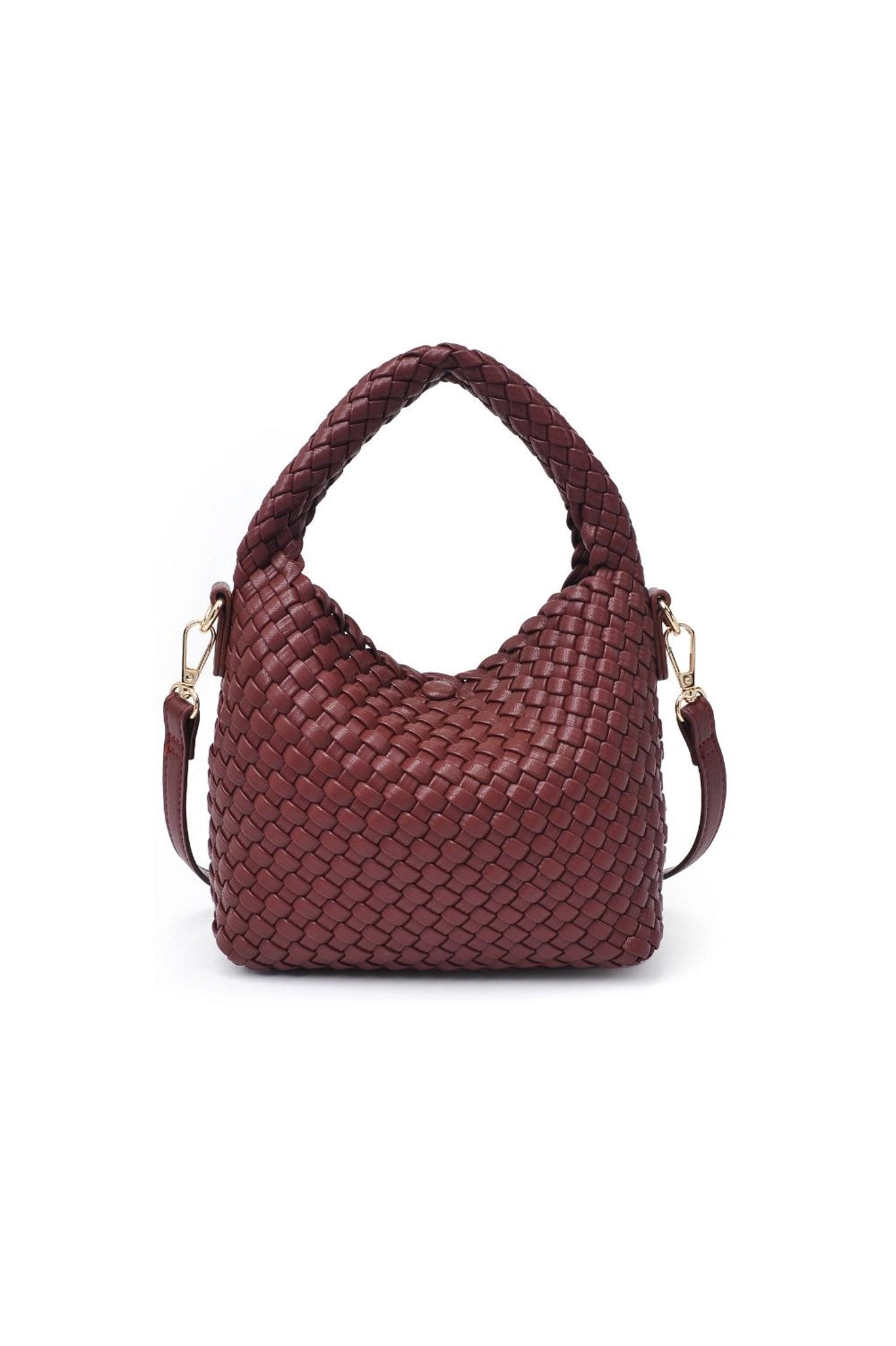 Woven Vegan Leather Crossbody in Burgundy