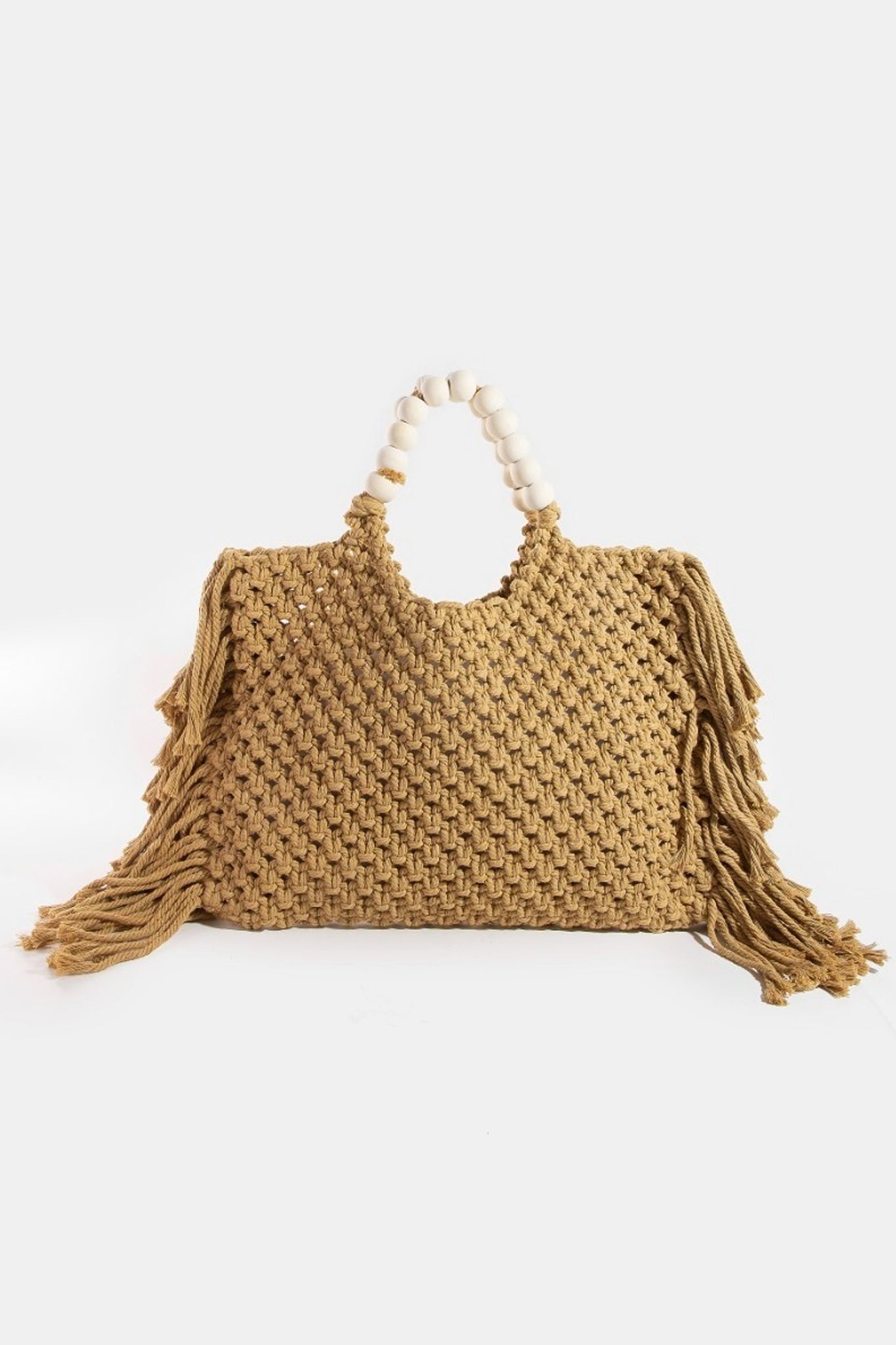 Macramé Fringe Tote Bag in Khaki