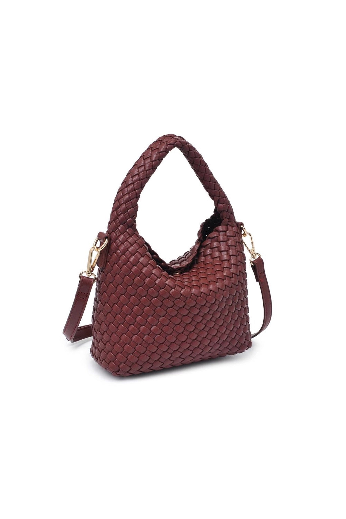 Woven Vegan Leather Crossbody in Burgundy