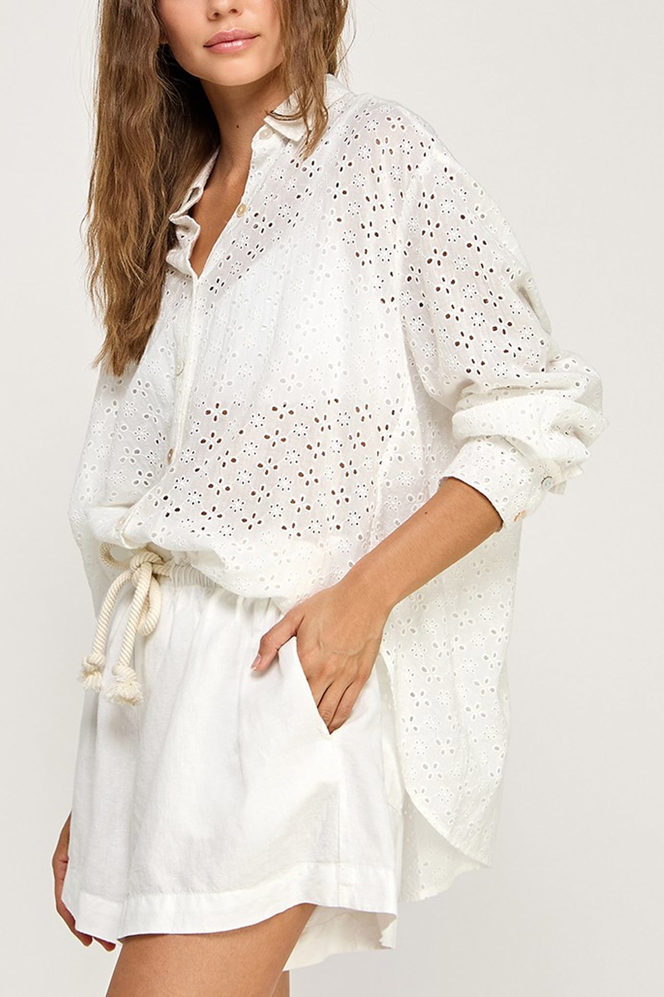 Eyelet Button Down Shirt
