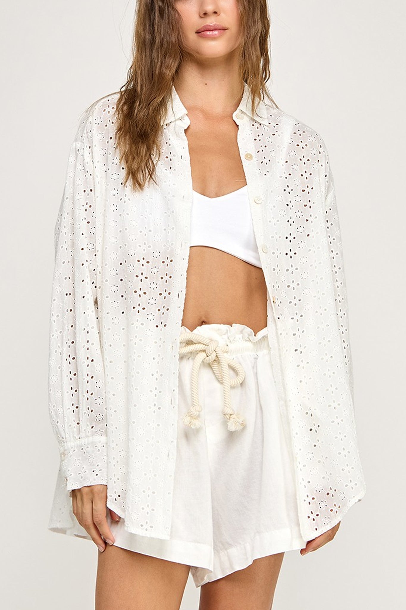 Eyelet Button Down Shirt
