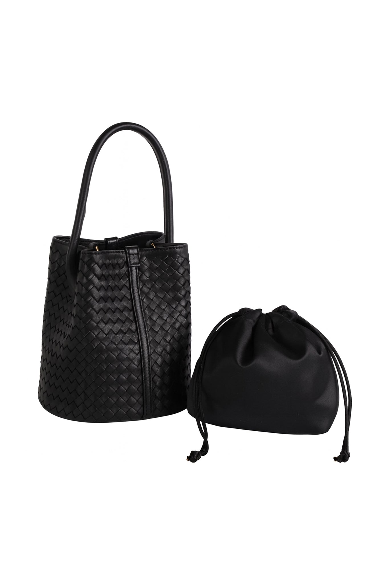 2 in 1 Woven Bucket Bag in Black