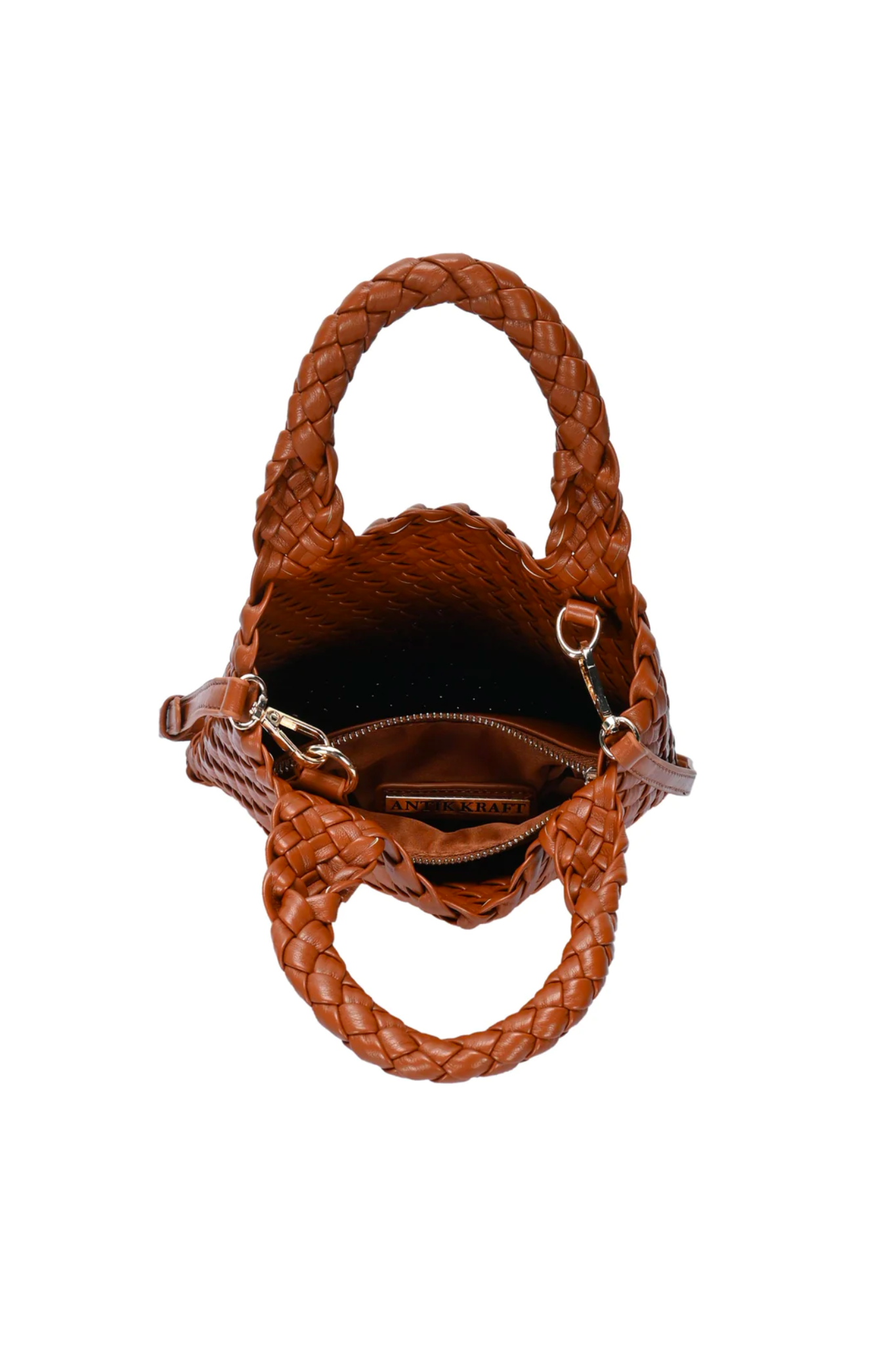 2 in 1 Woven Handle Tote Bag with Clutch Set in Camel_Interior