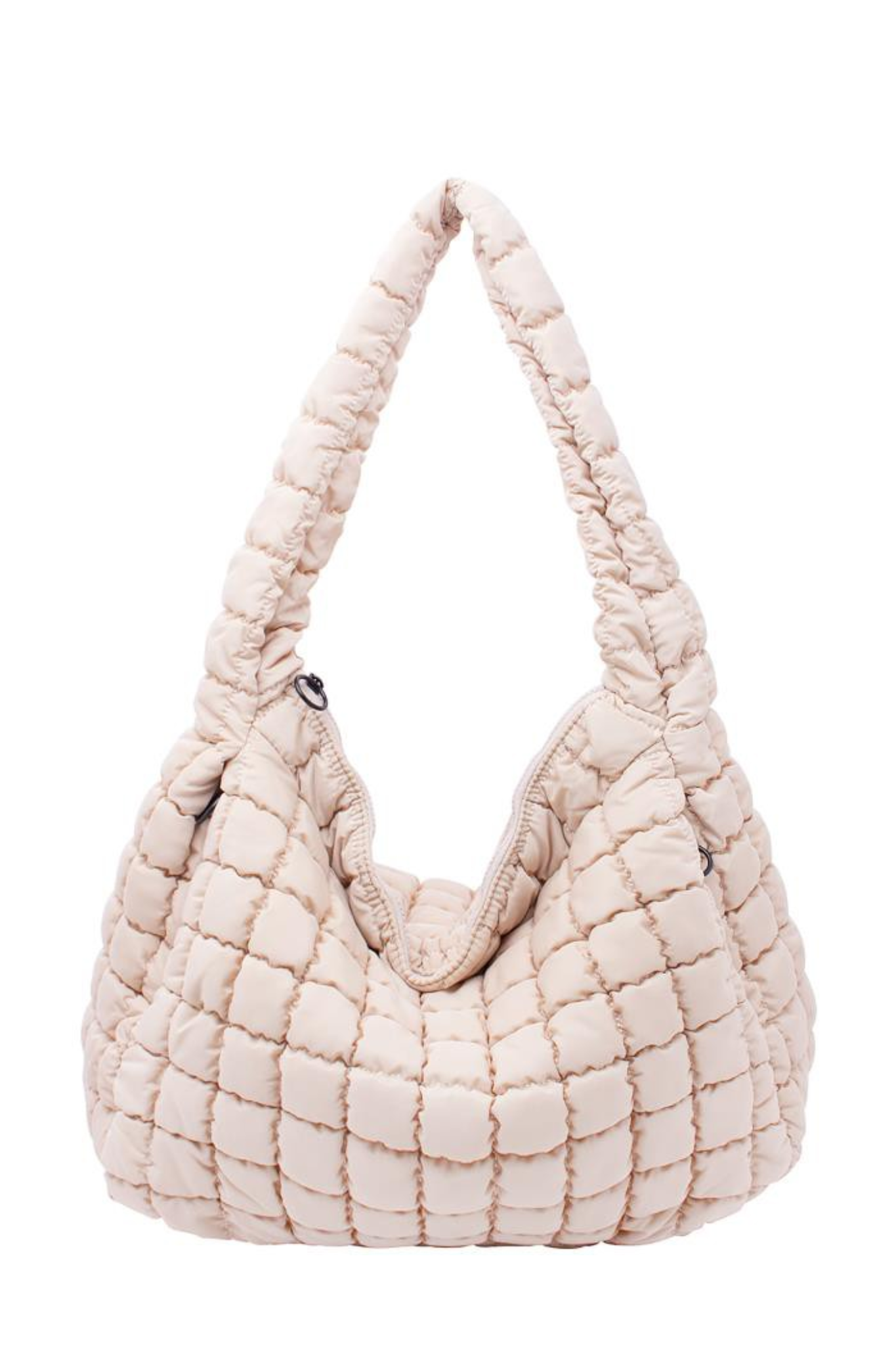 View 2 of Cleo Quilted Hobo Bag in Ivory, a Bags from Larrea Cove. Detail: .