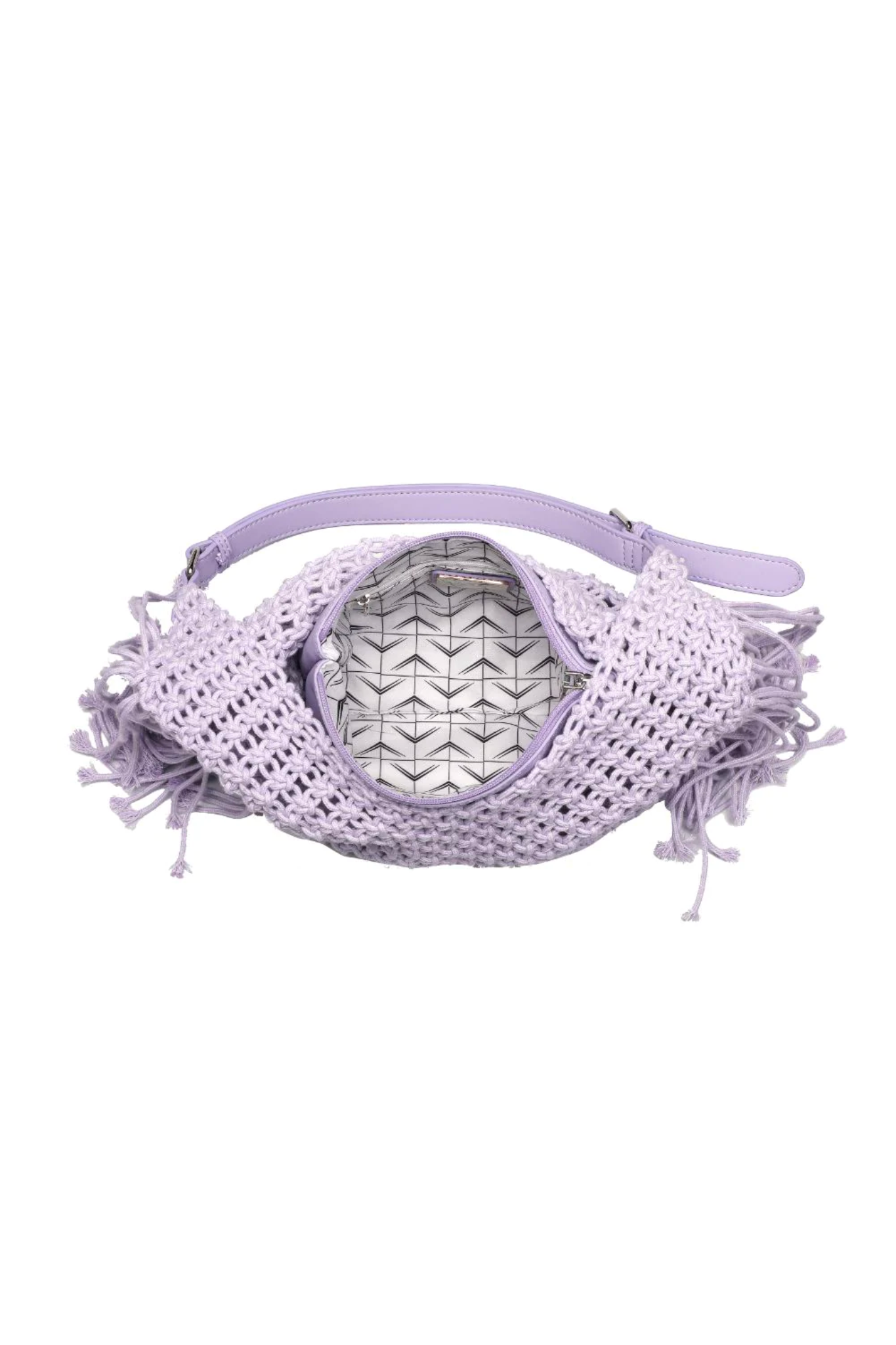 View 4 of Ariel Crochet Hobo Bag in Lilac, a Bags from Larrea Cove. Detail: .