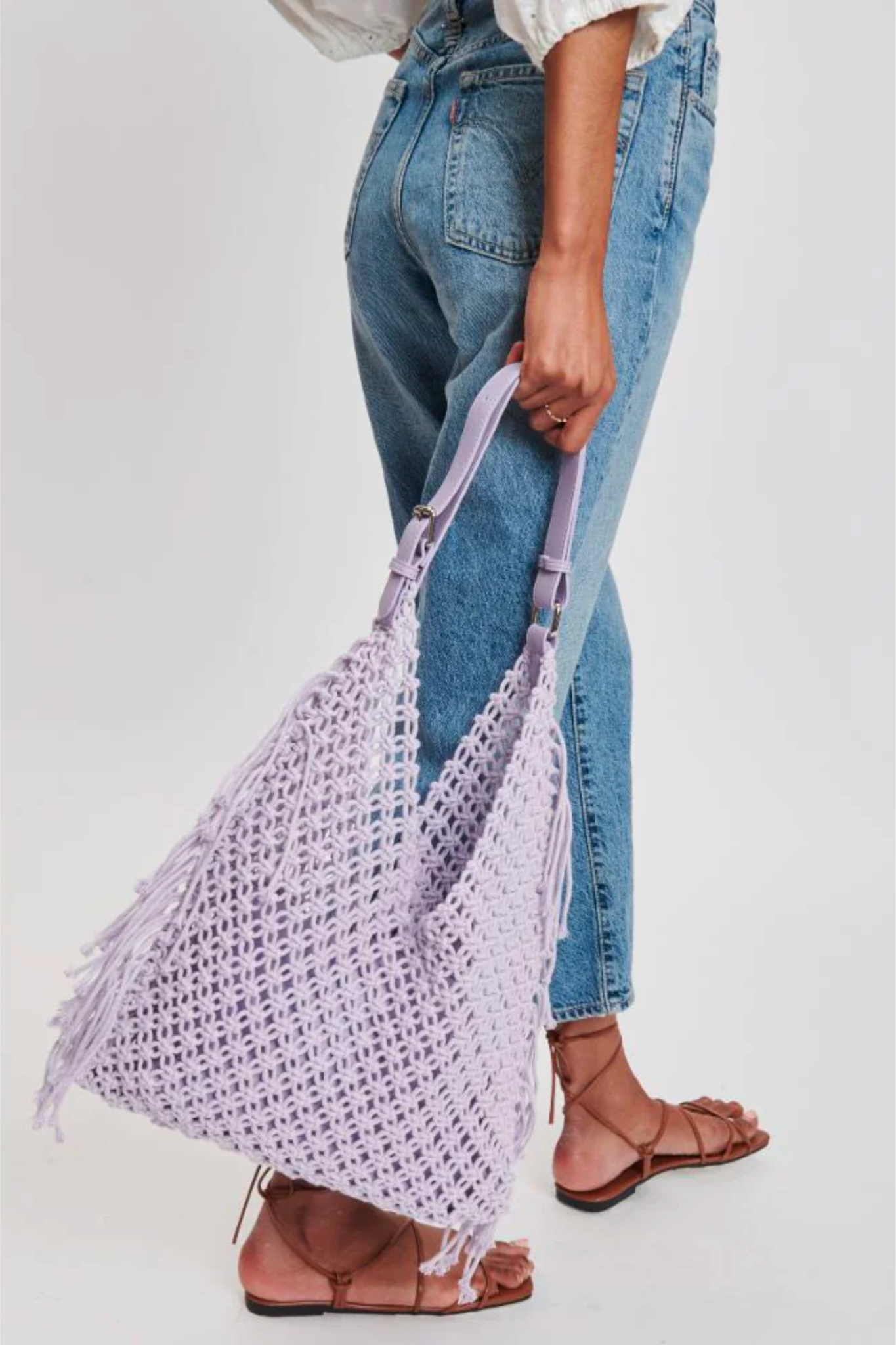 View 5 of Ariel Crochet Hobo Bag in Lilac, a Bags from Larrea Cove. Detail: .