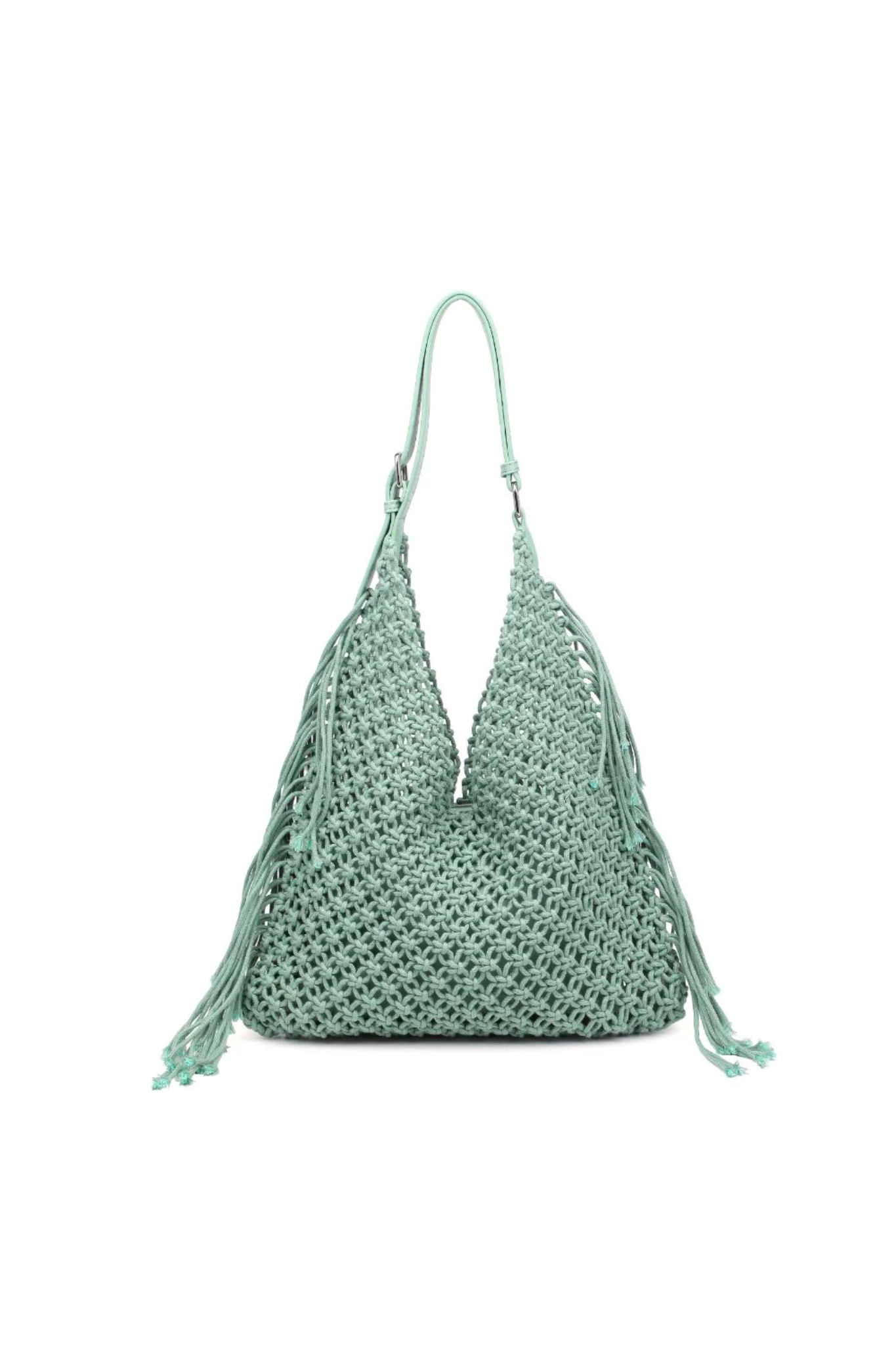 View 2 of Ariel Crochet Hobo Bag in Sage, a Bags from Larrea Cove. Detail: .
