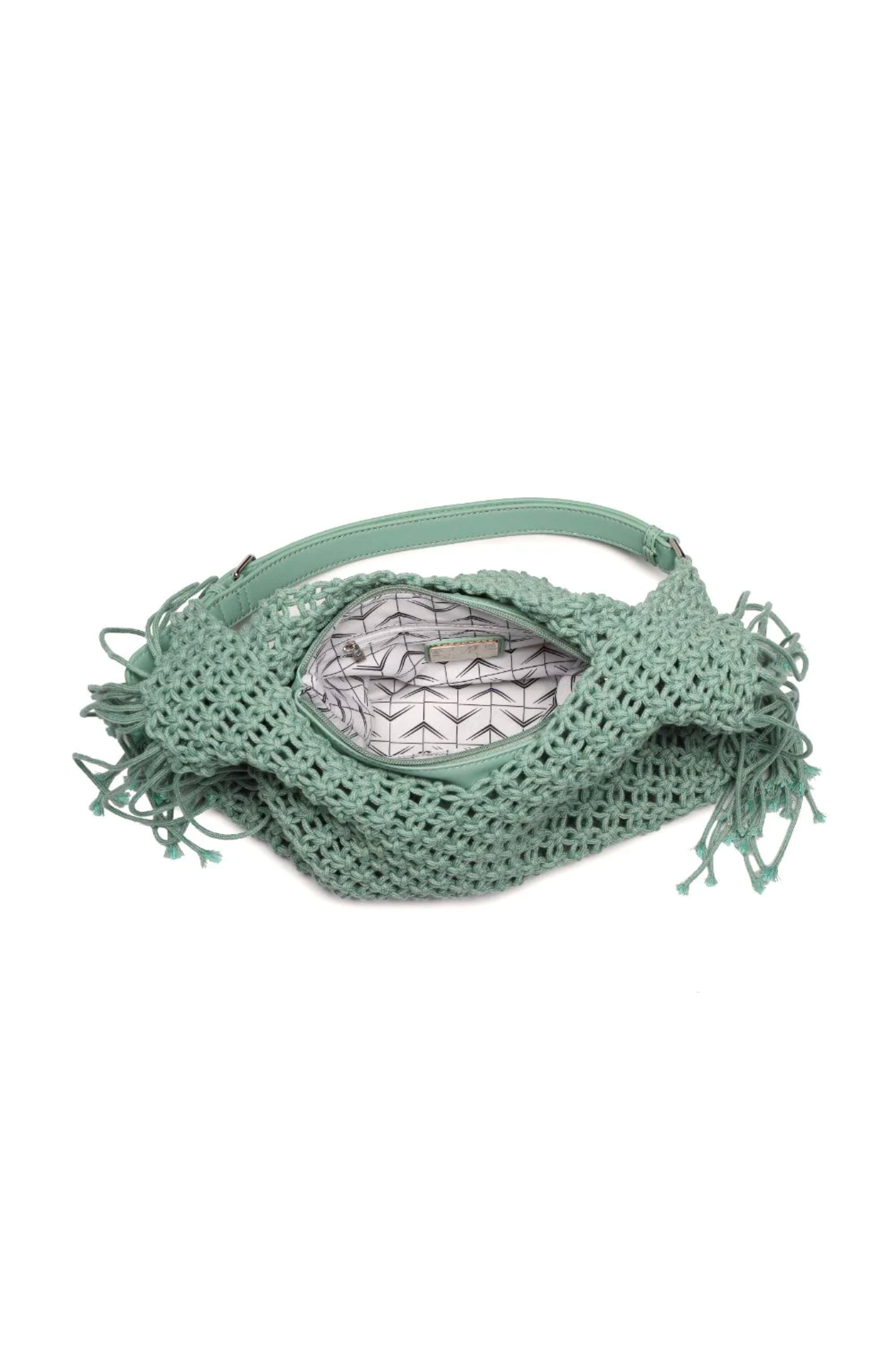 View 4 of Ariel Crochet Hobo Bag in Sage, a Bags from Larrea Cove. Detail: .