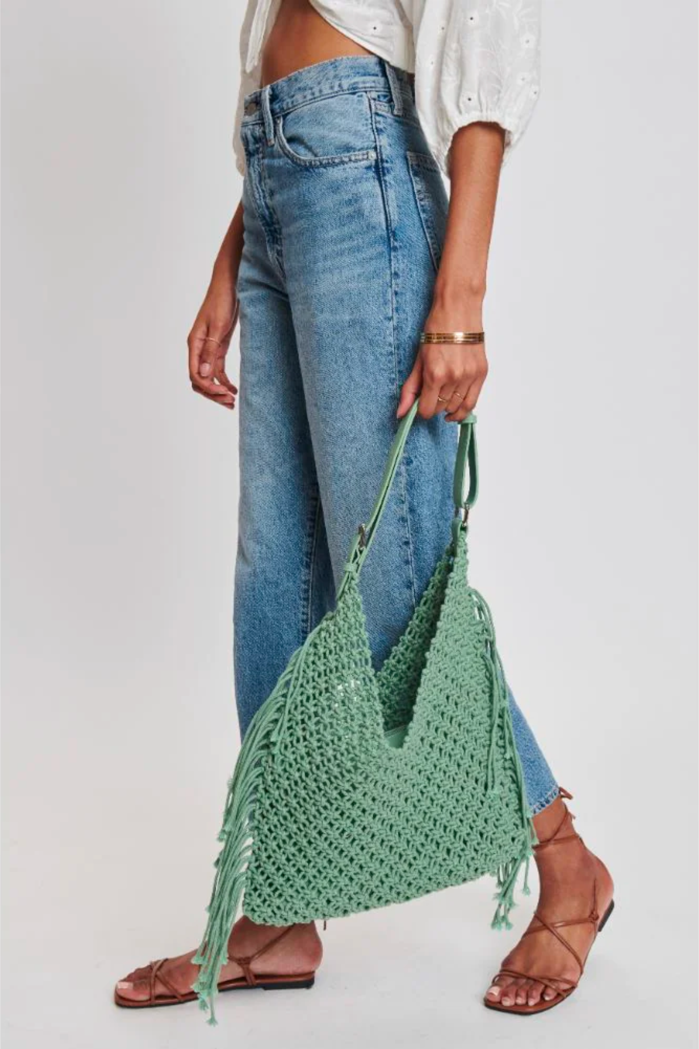 View 5 of Ariel Crochet Hobo Bag in Sage, a Bags from Larrea Cove. Detail: .