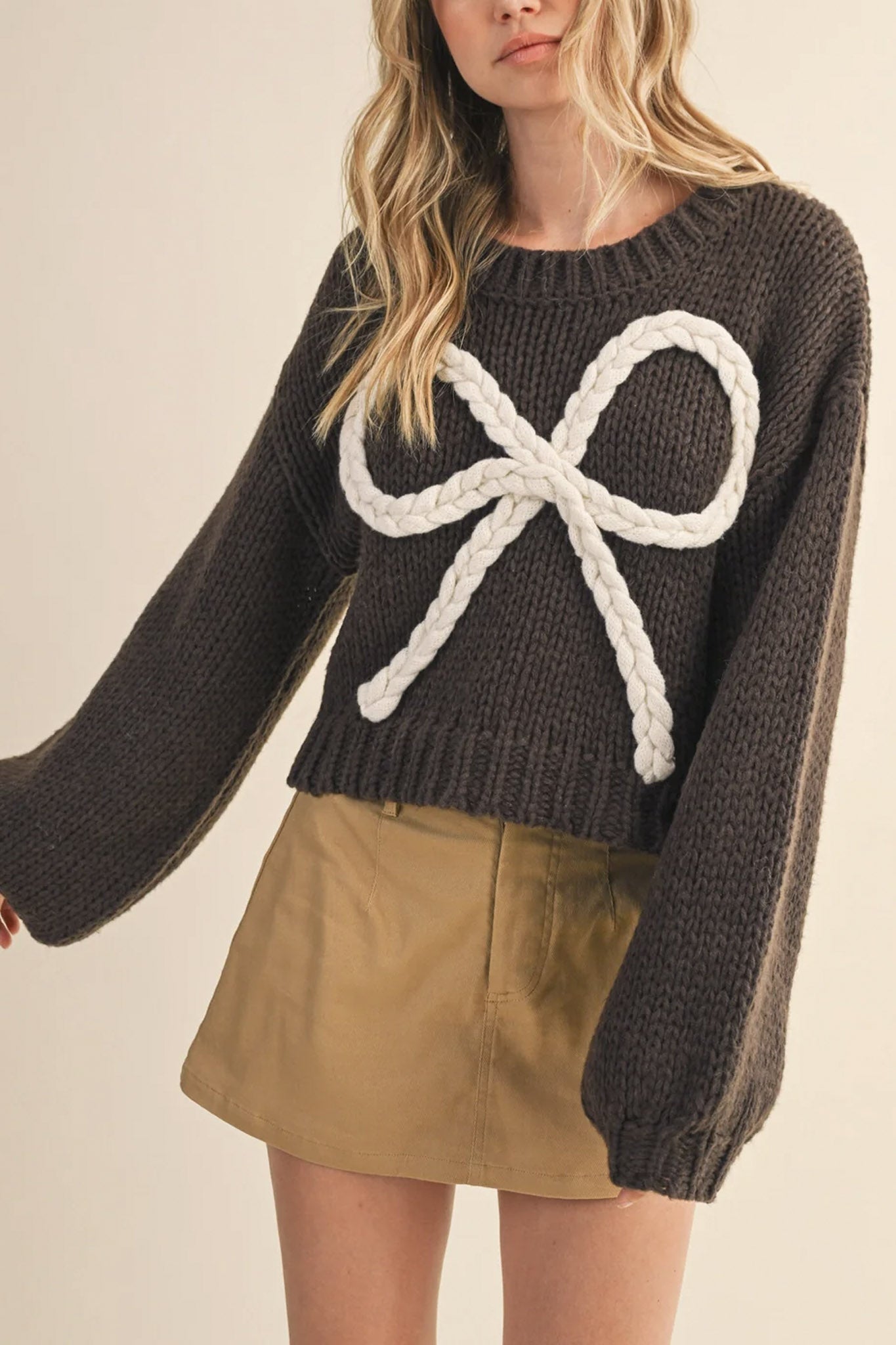 Braided Bow Chunky Knit Sweater