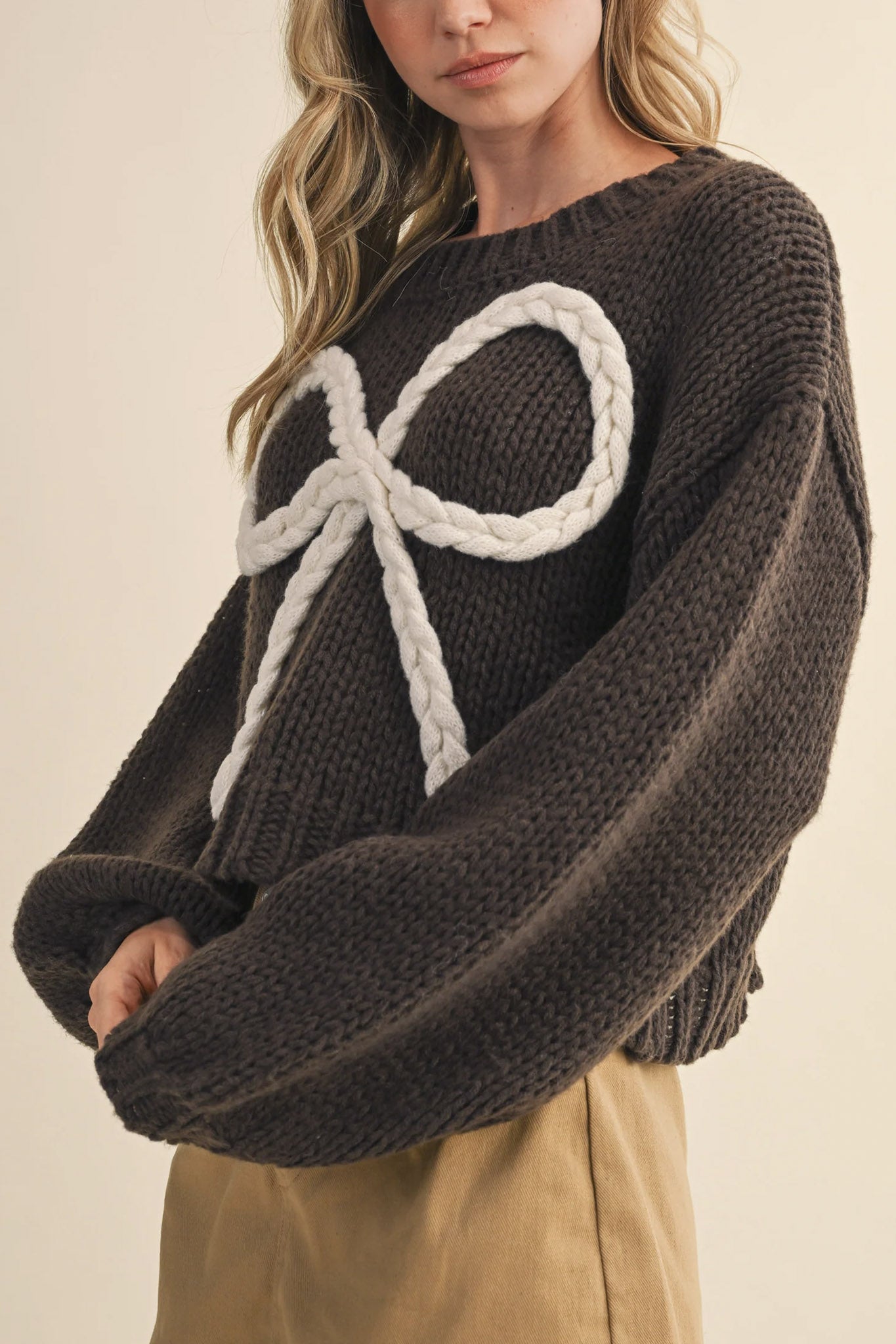 Braided Bow Chunky Knit Sweater